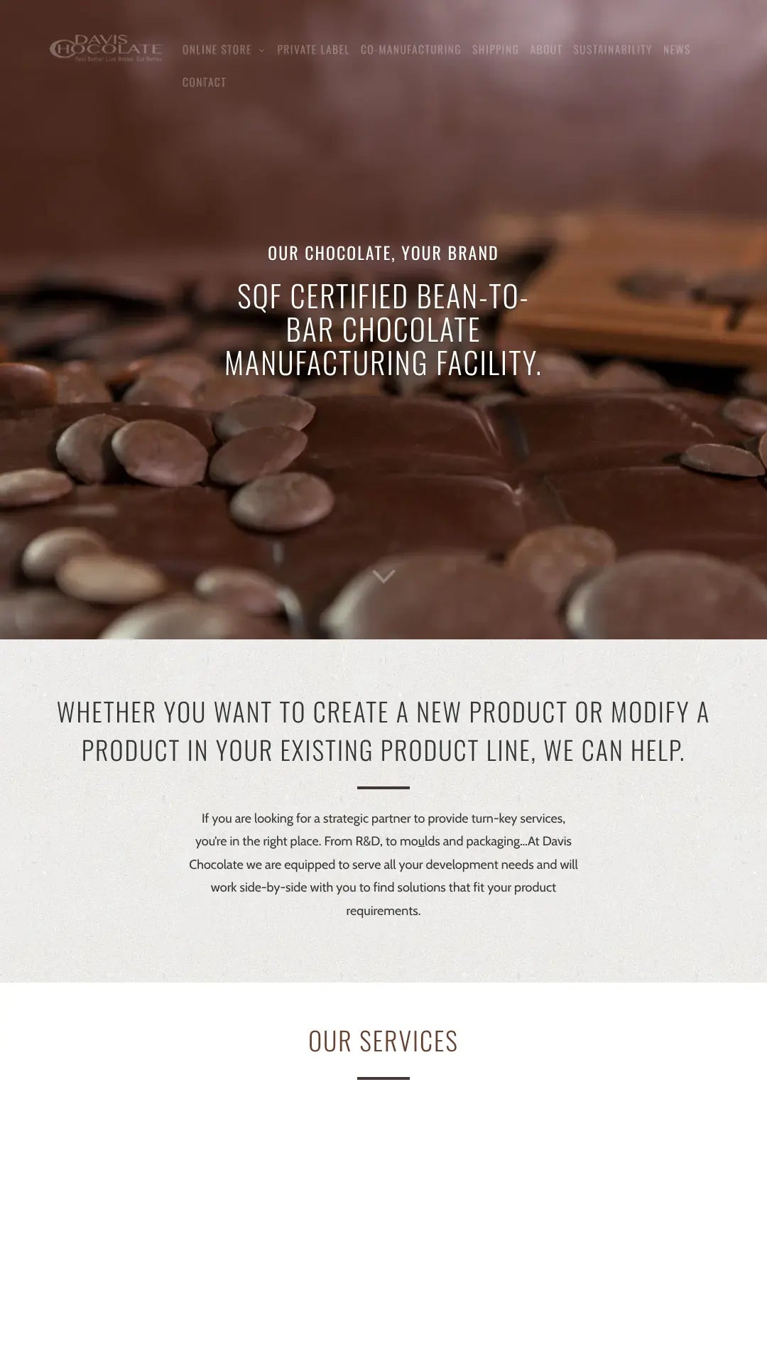 Screenshot: the Davis Chocolate website.