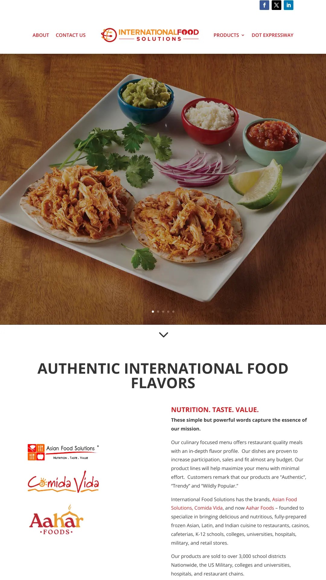 Screenshot: the Asian Food Solutions Inc. website.