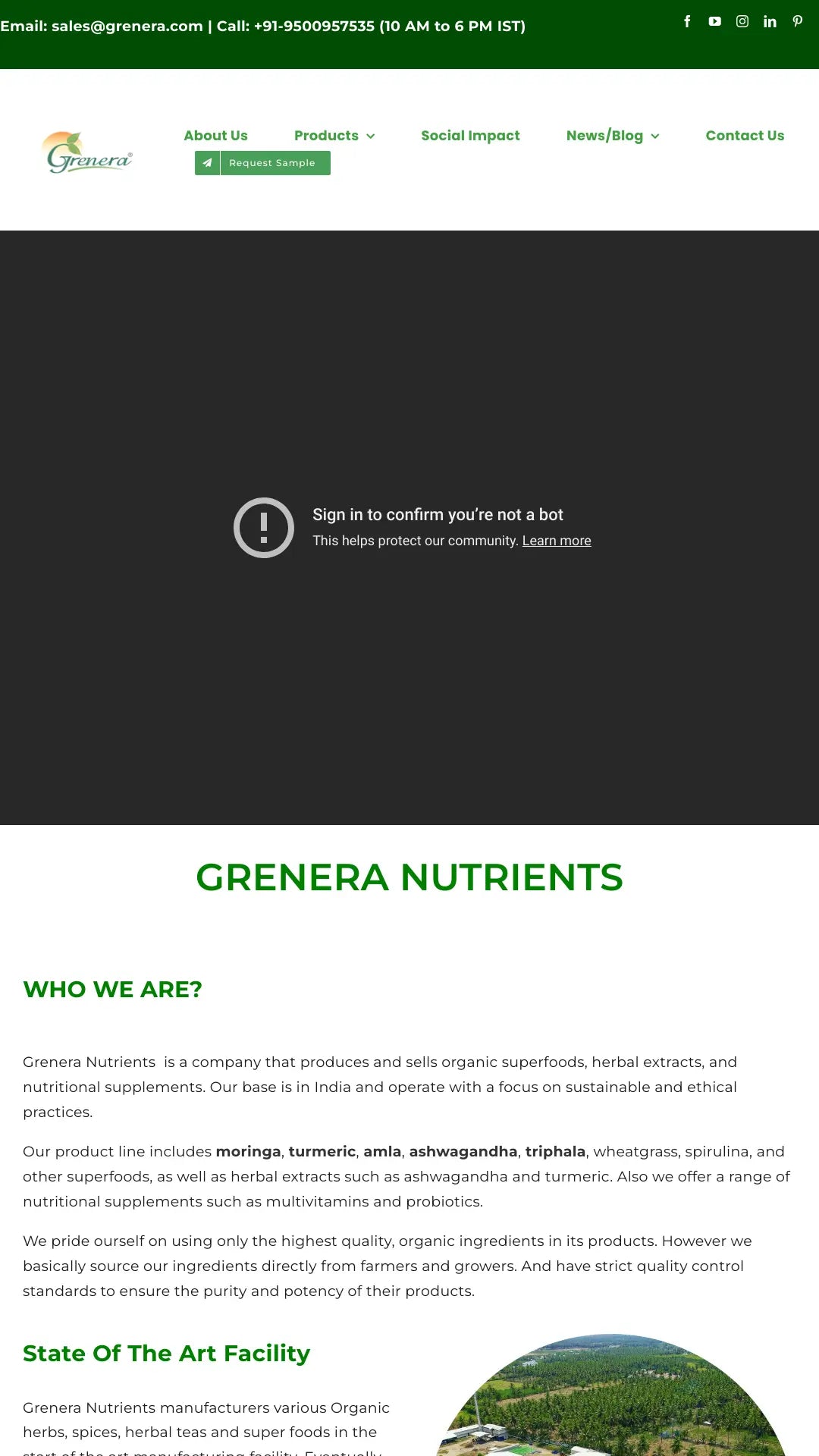 Screenshot: the Grenera Nutrients Inc. website.