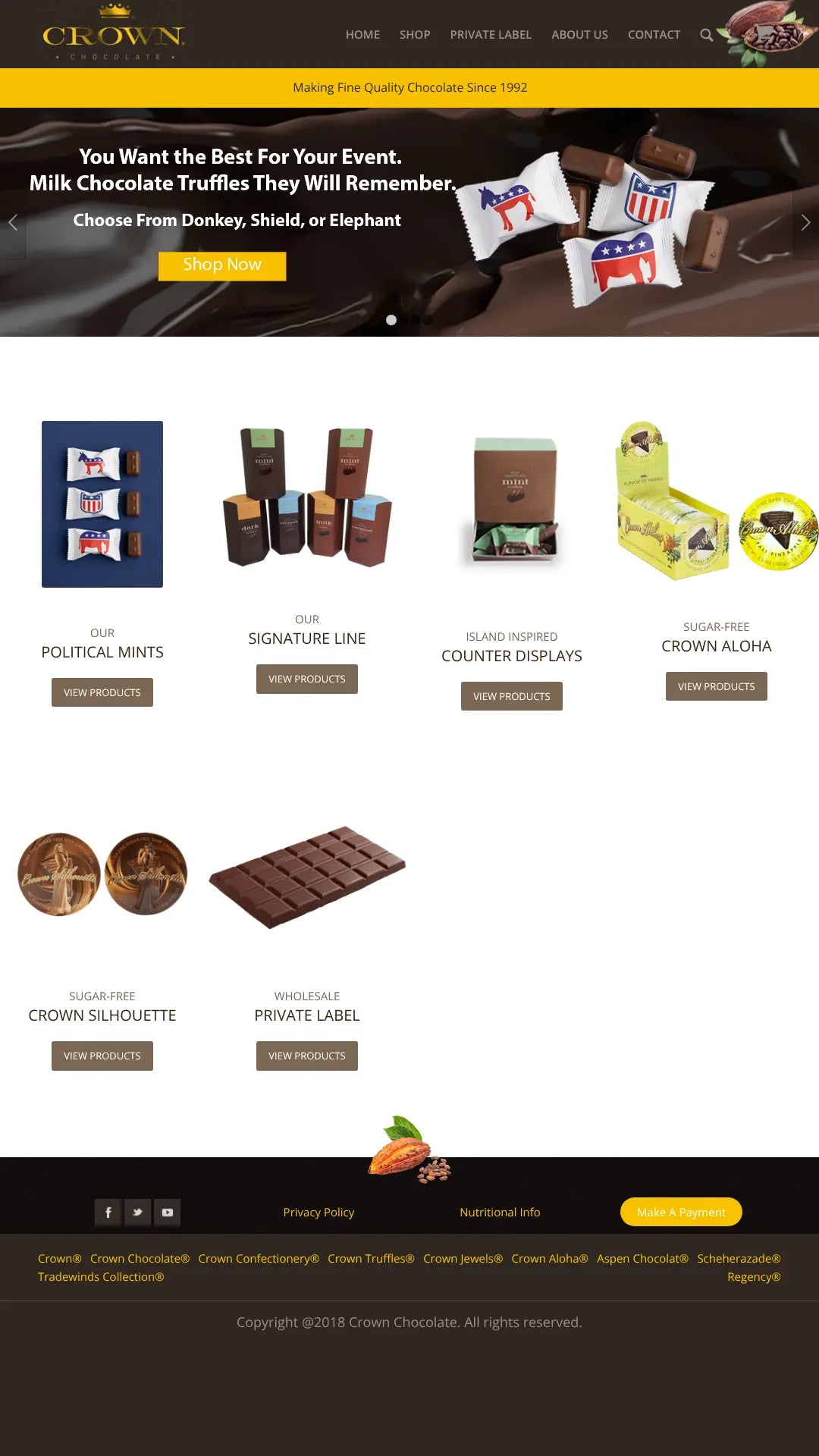 Screenshot: the Crown Chocolate website.