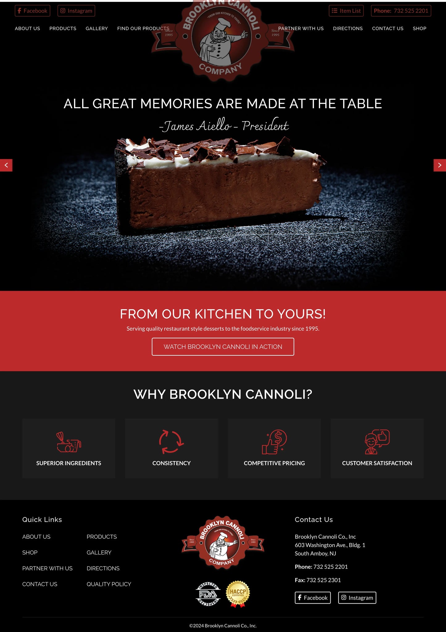 Screenshot: the Brooklyn Cannoli Co website.