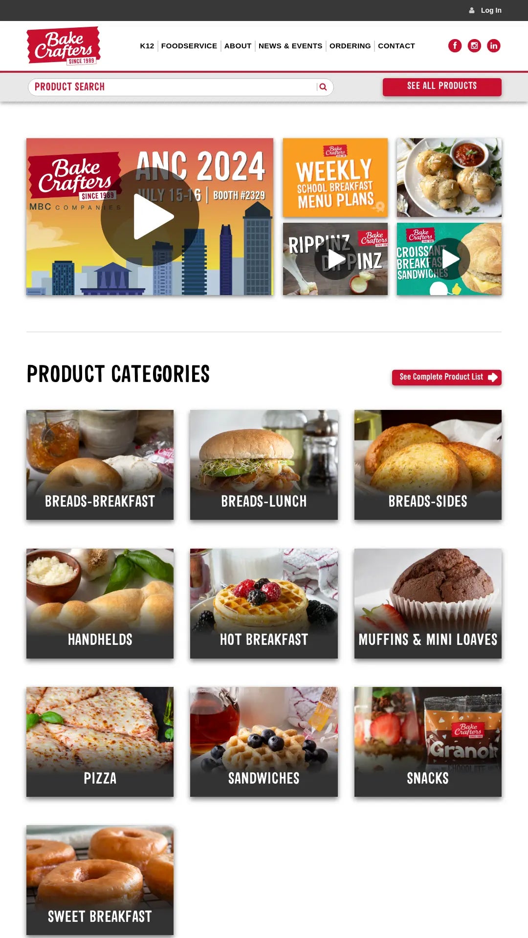 Screenshot: the Bake Crafters Food Company website.