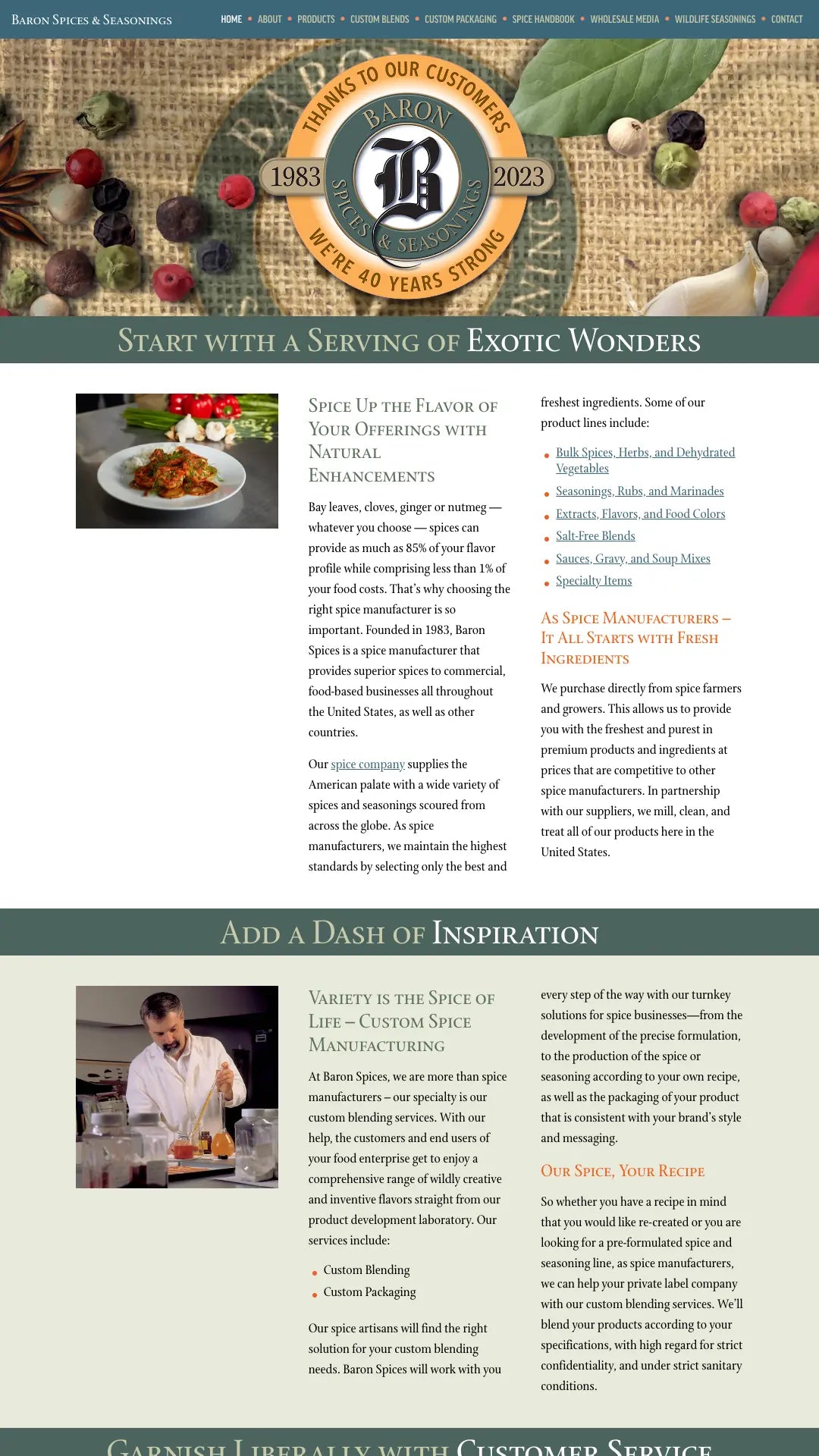 Screenshot: the Baron Spices, Inc. website.