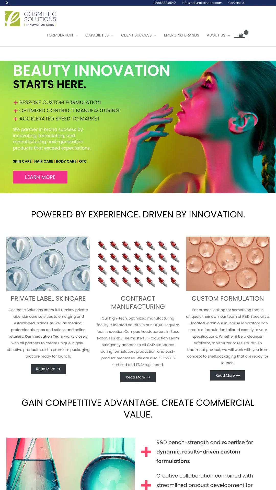 Screenshot: the Cosmetic Solutions Innovation Labs website.