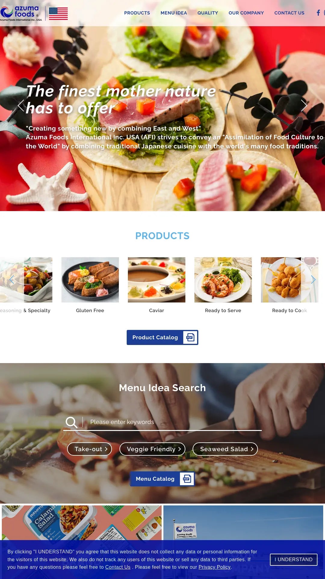 Screenshot: the Azuma Foods International Inc. website.