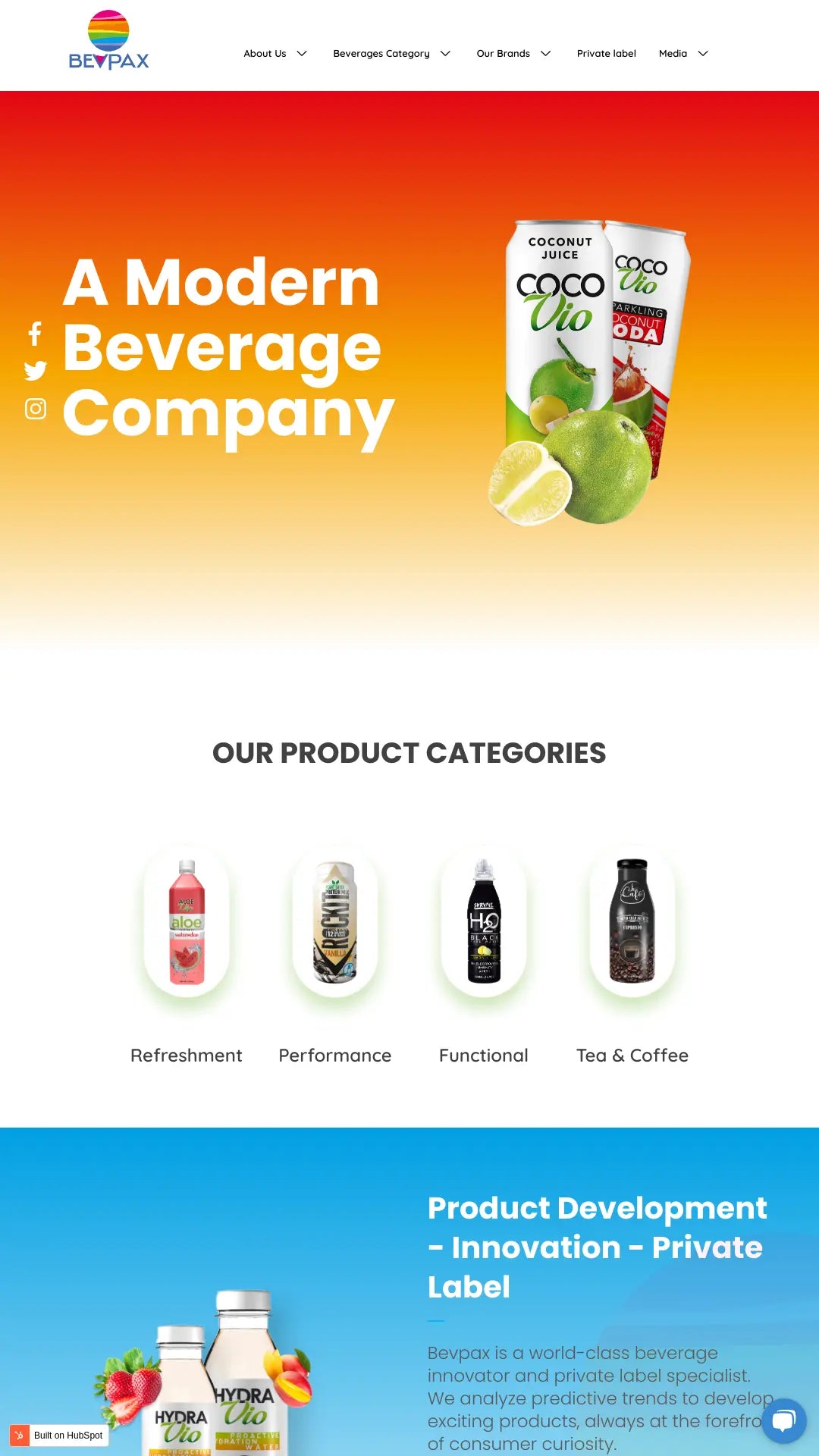 Screenshot: the Bevpax Corp. website.