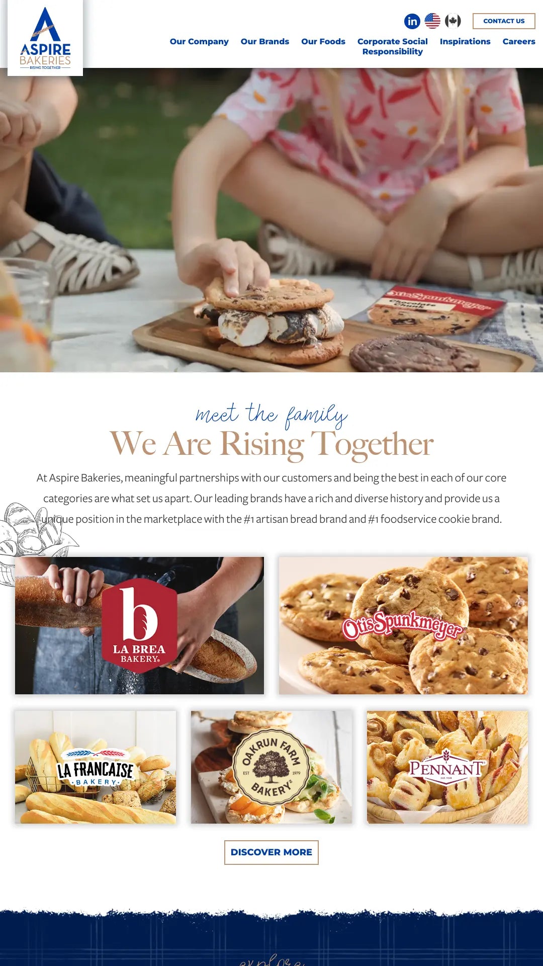 Screenshot: the Aspire Bakeries website.