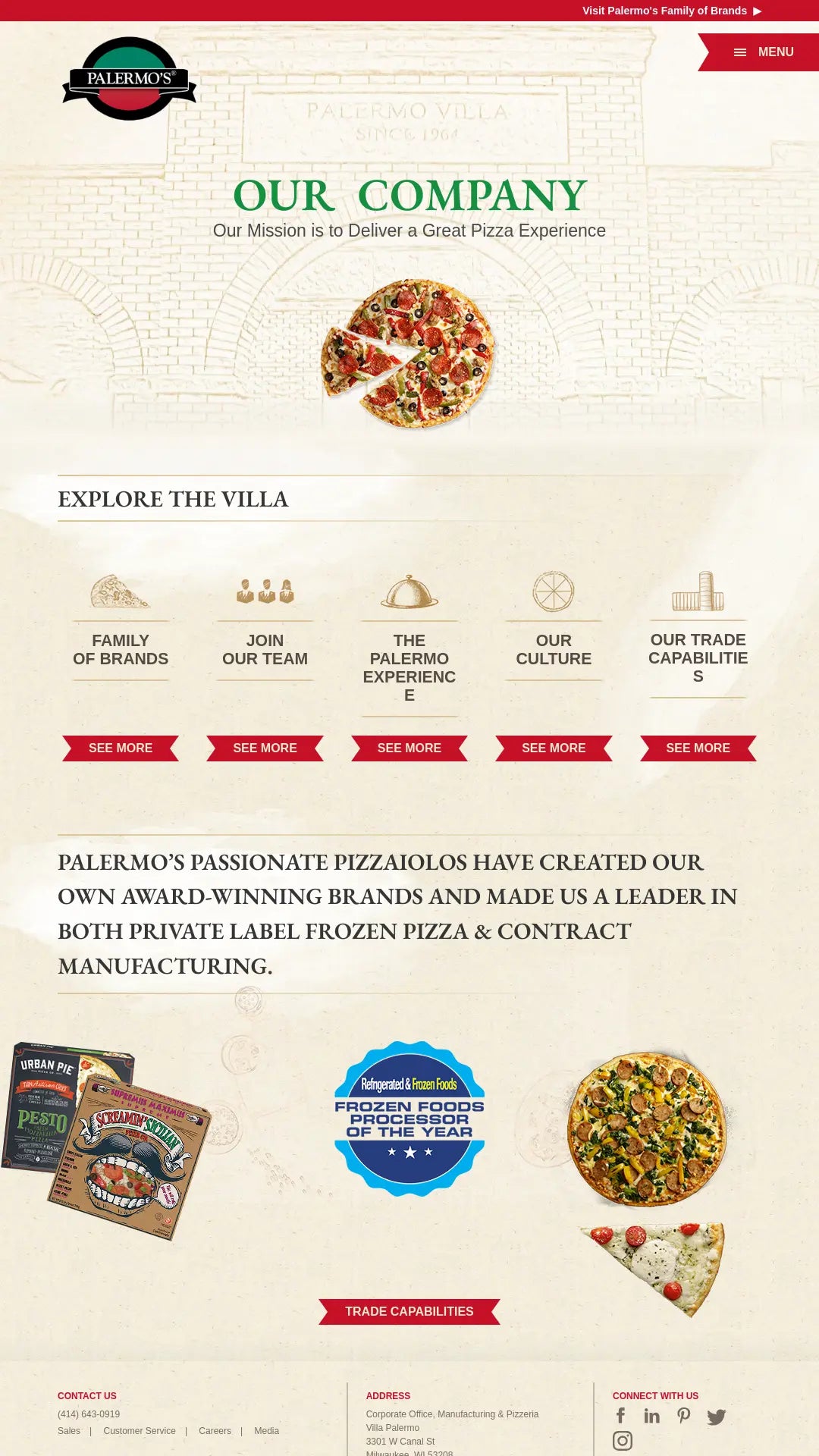 Screenshot: the Palermo's Pizza website.