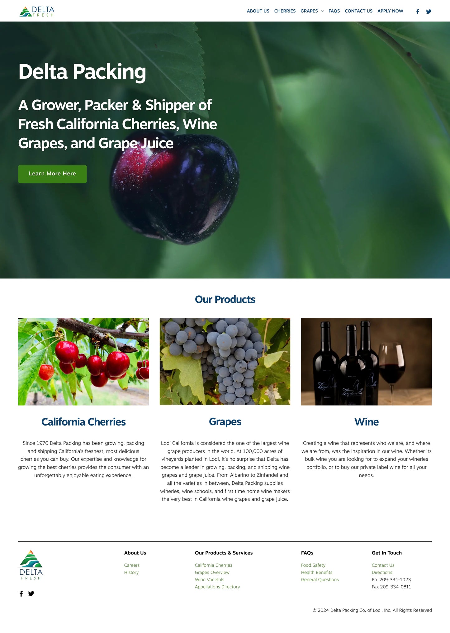 Screenshot: the Delta Packing Co website.