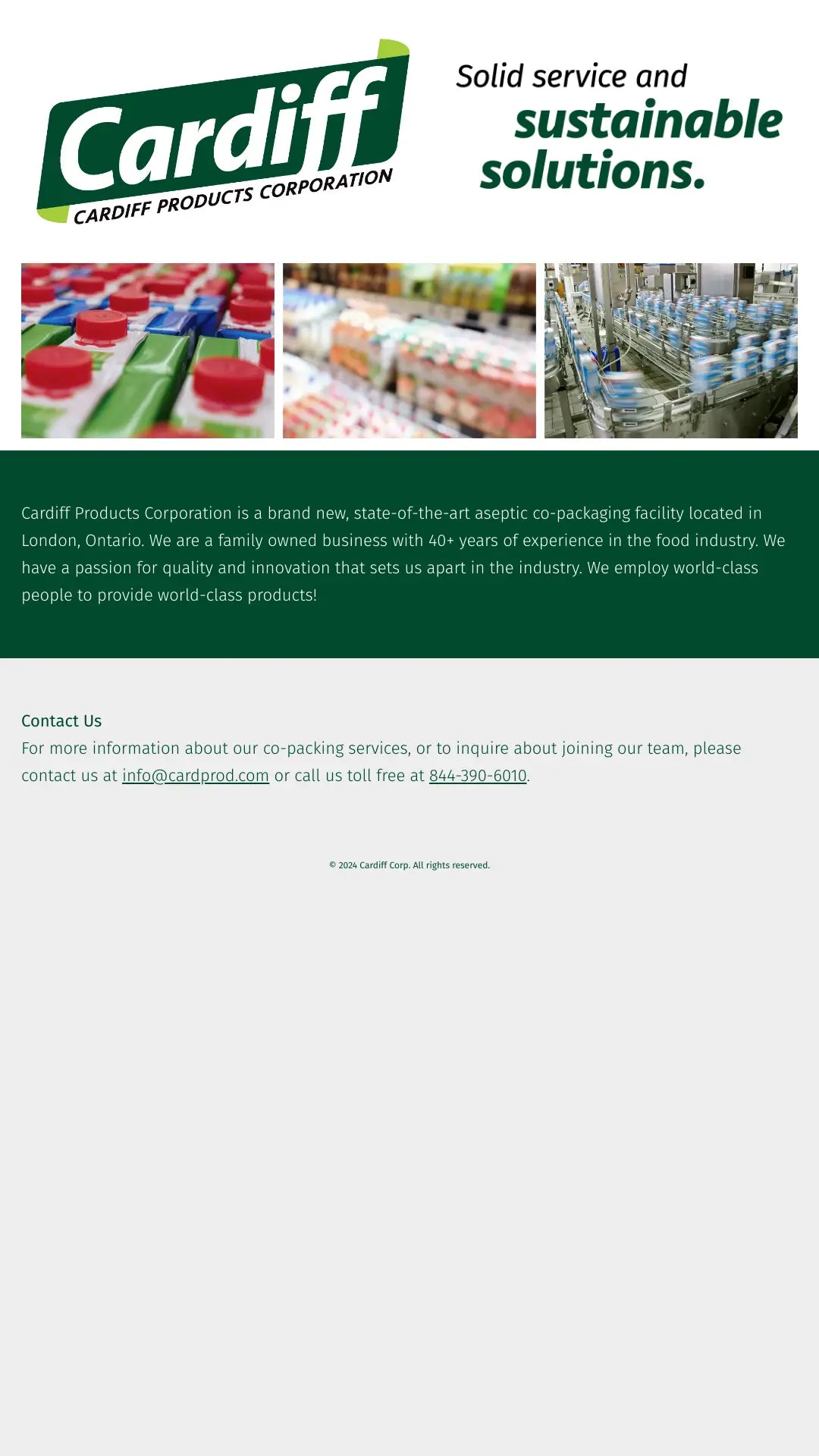 Screenshot: the Cardiff Products Corporation website.