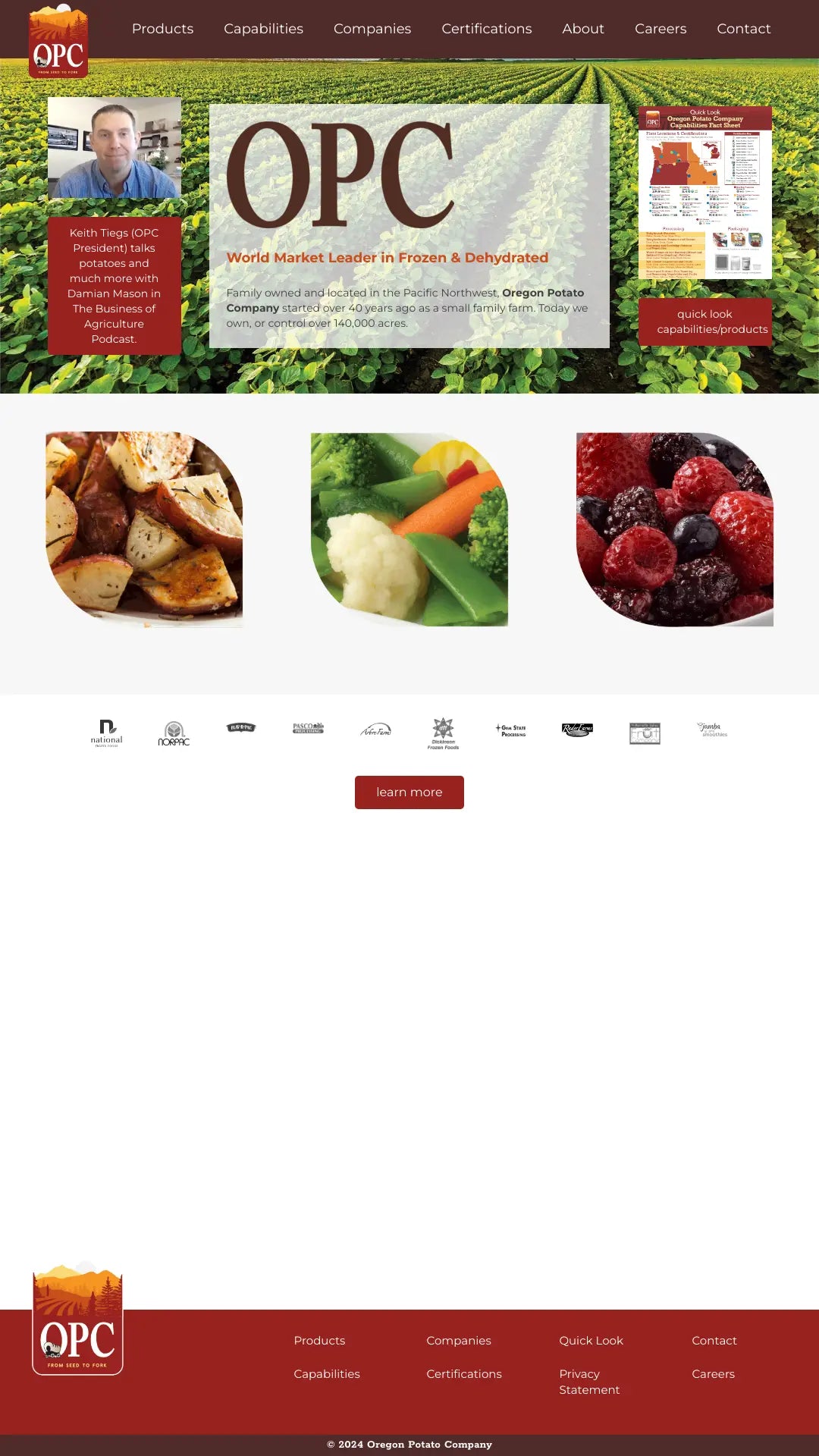 Screenshot: the National Frozen Foods Corp-Albany Division website.