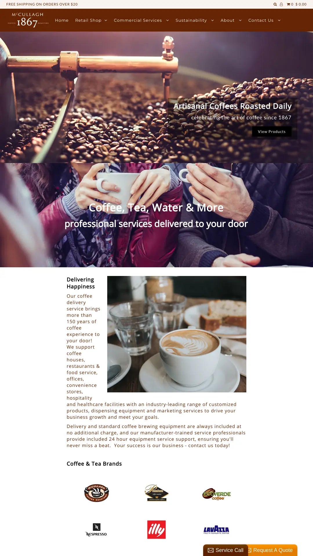 Screenshot: the McCullagh Coffee website.