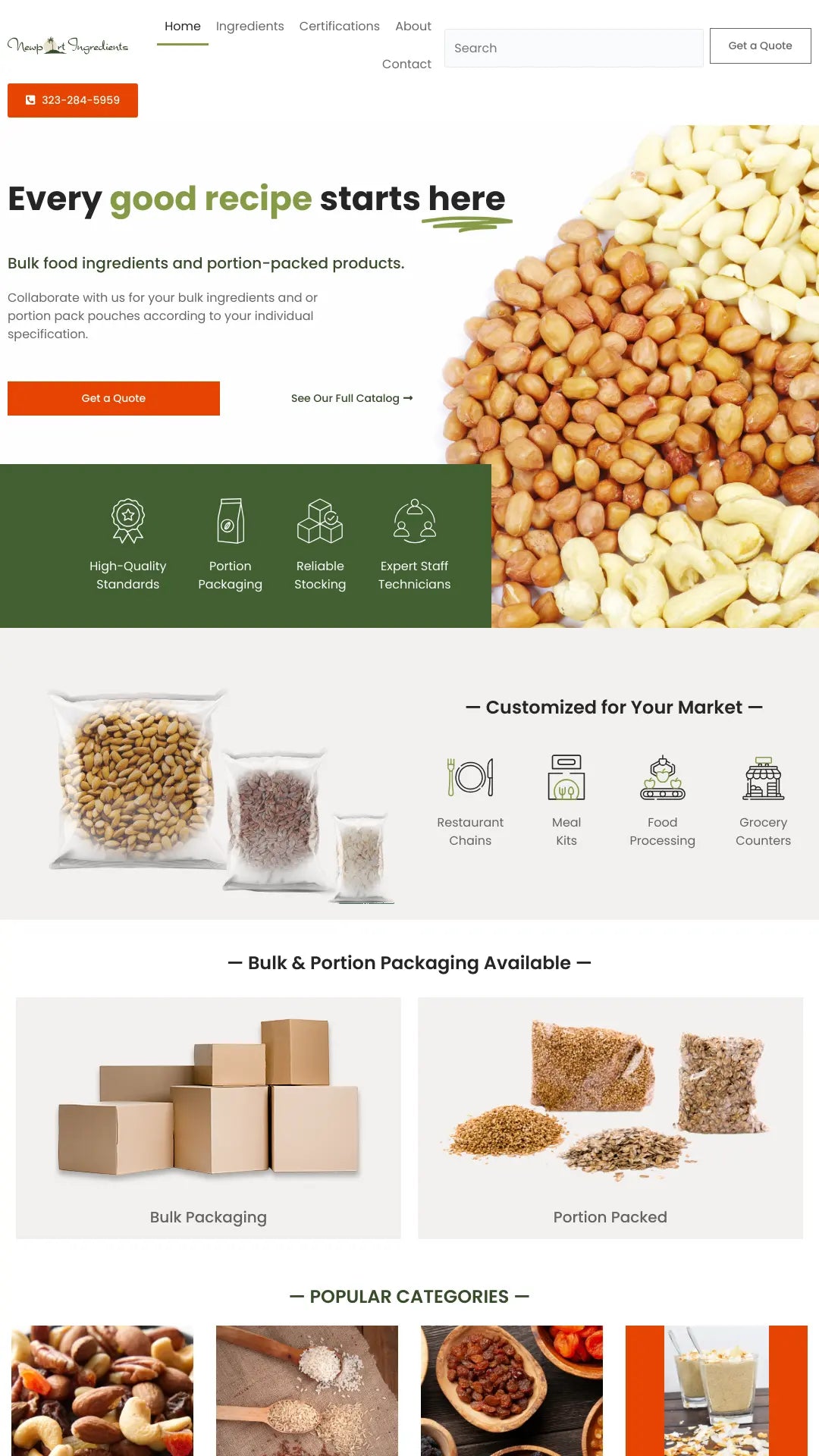 Screenshot: the Newport Ingredients website.