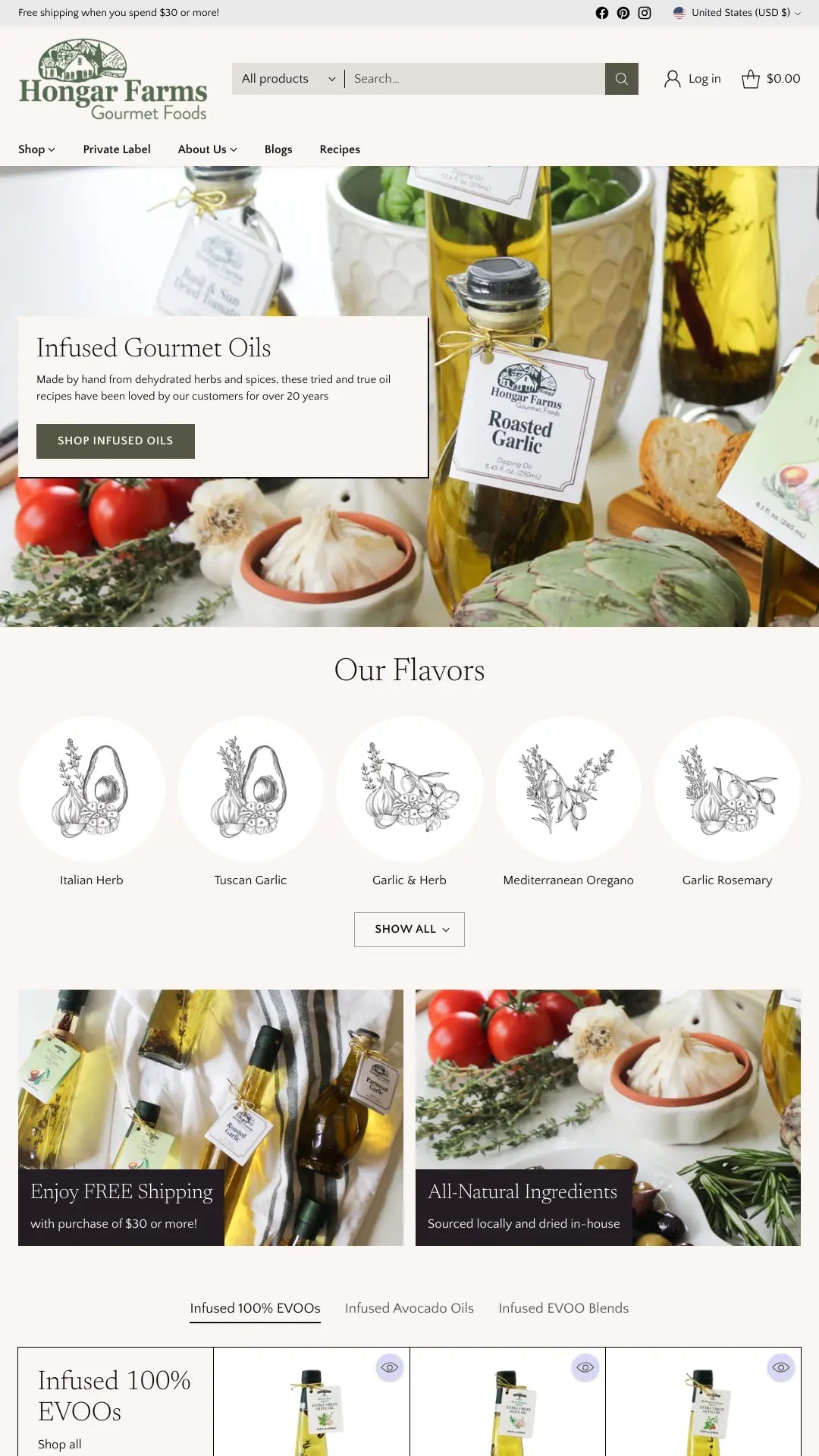 Screenshot: the Hongar Farms Gourmet Foods website.