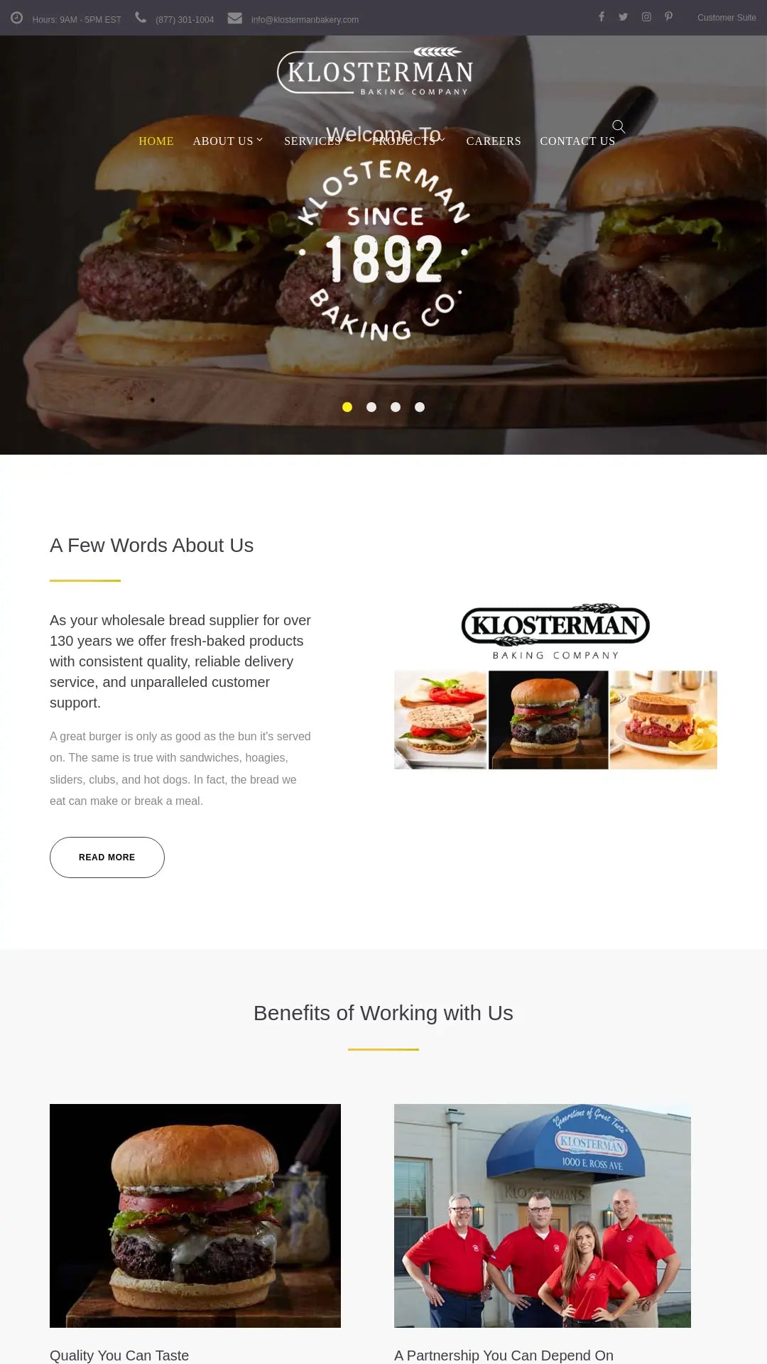 Screenshot: the Klosterman Baking Company website.