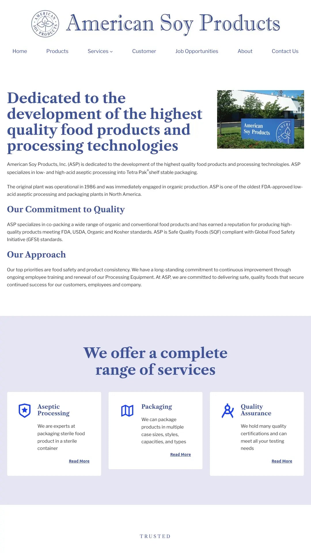 Screenshot: the American Soy Products website.