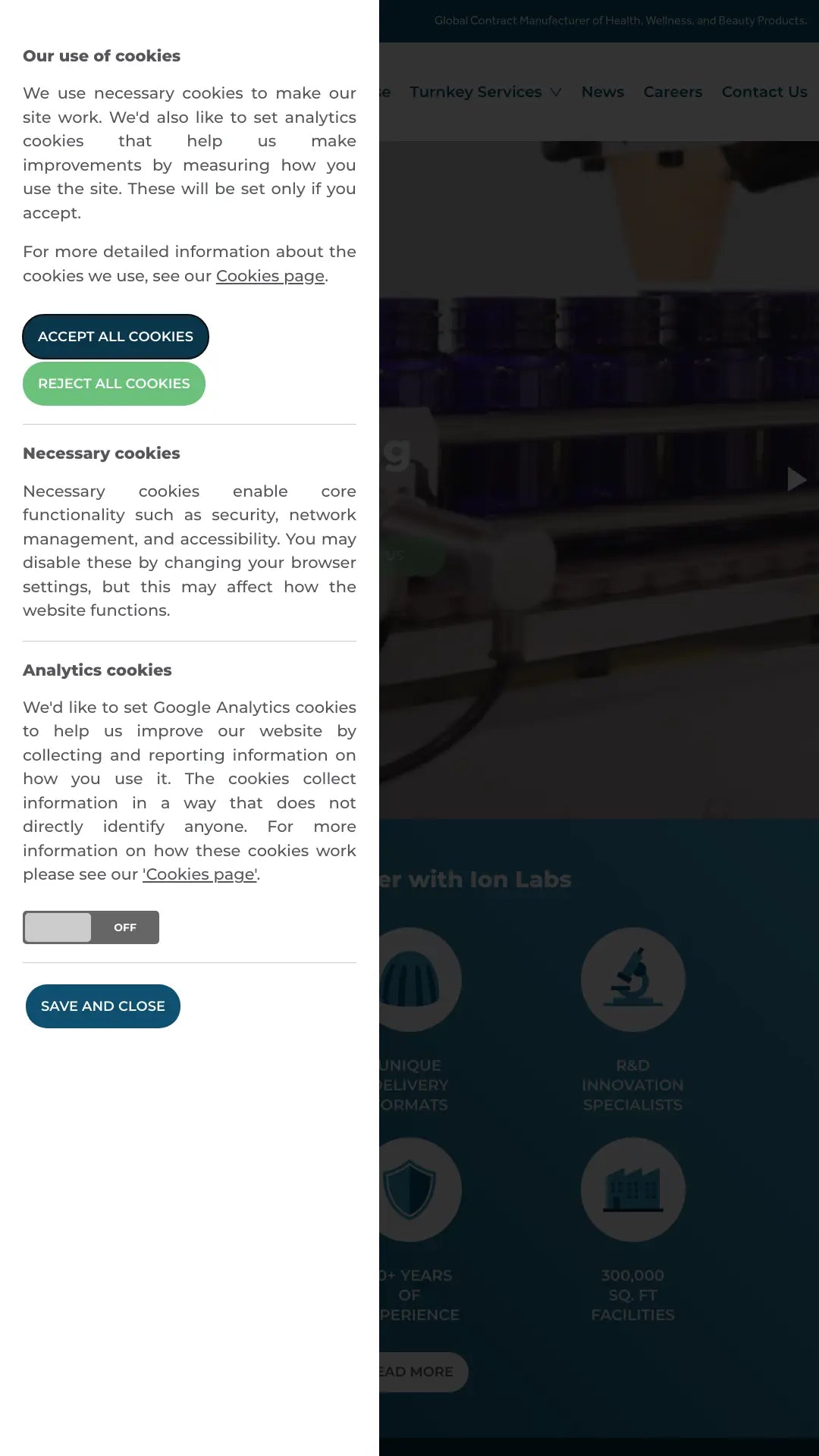 Screenshot: the Ion Labs website.