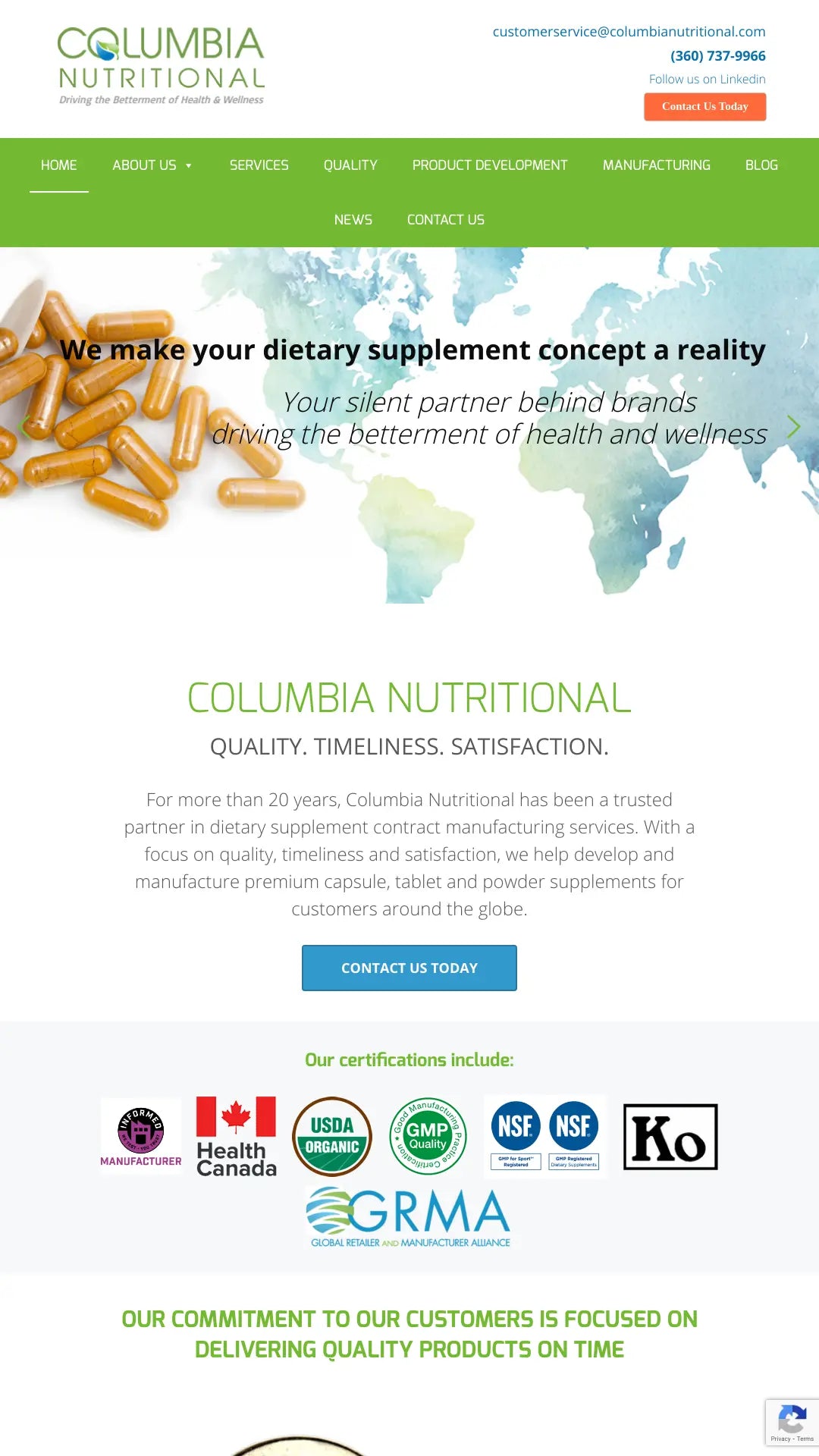 Screenshot: the Columbia Nutritional website.