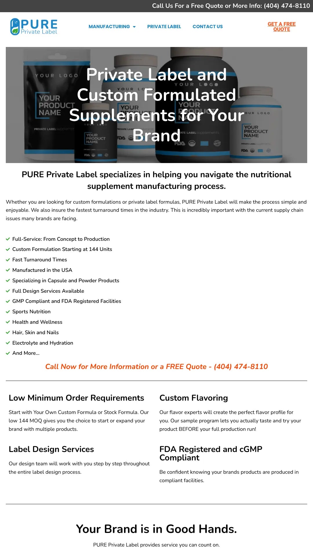 Screenshot: the Pure Private Label website.