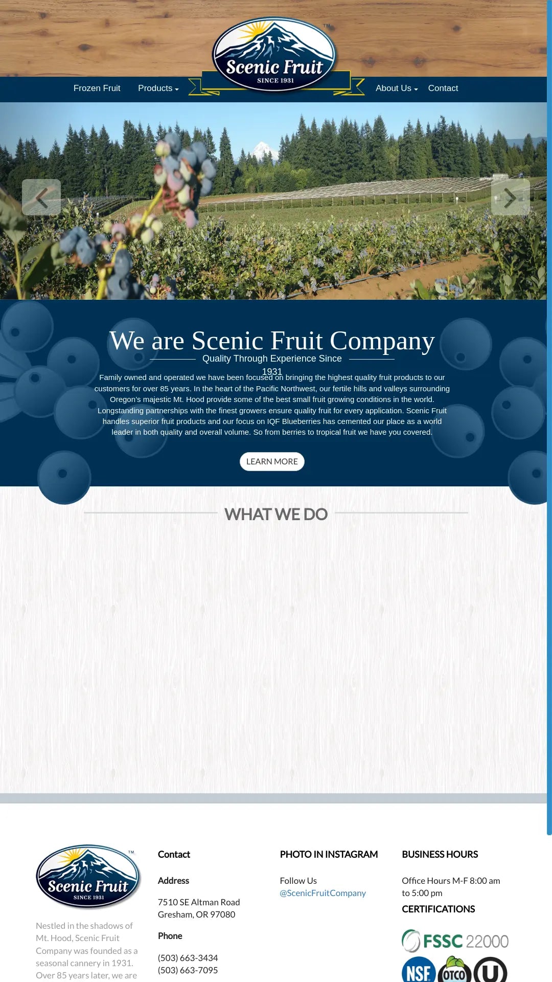 Screenshot: the Scenic Fruit Company website.