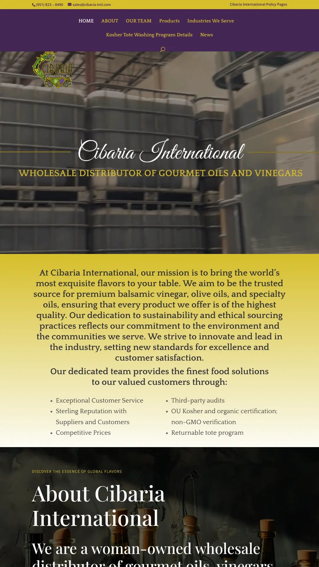 Screenshot: the Cibaria International website.