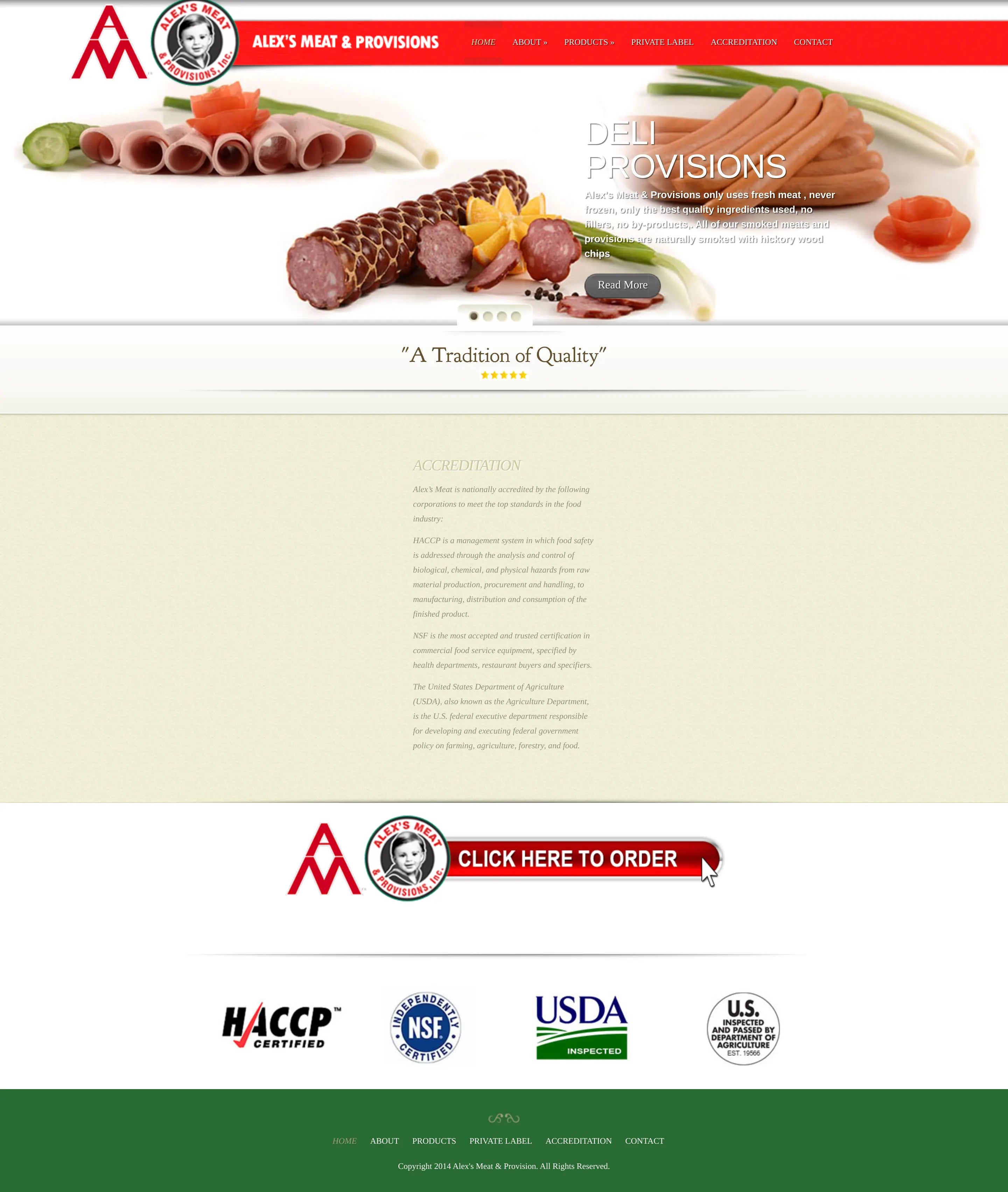 Screenshot: the Alex's Meat & Provisions website.