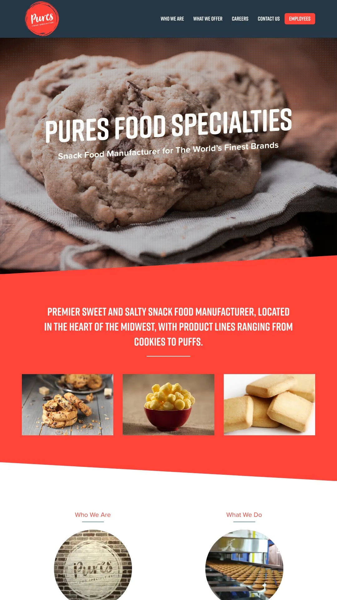 Screenshot: the Pure's Food Specialties website.