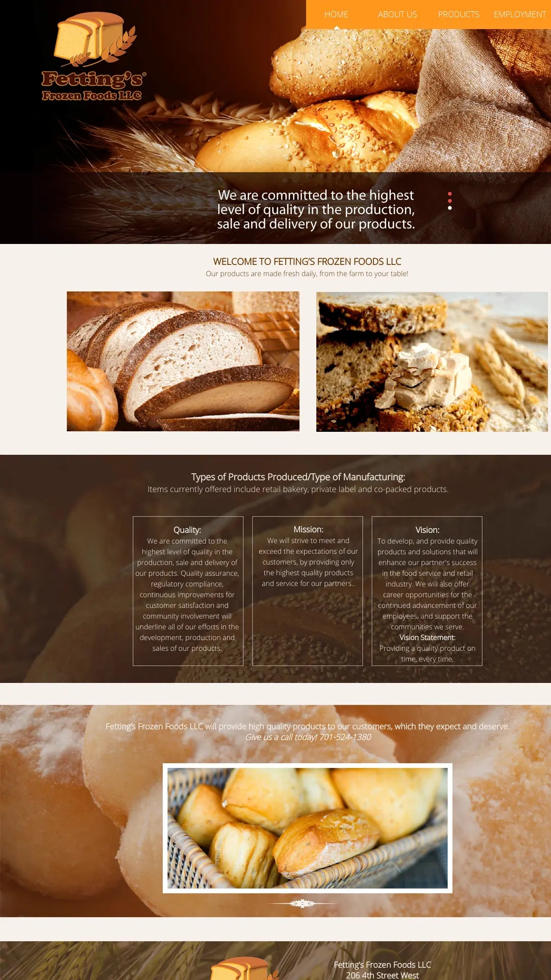 Screenshot: the Fettings Frozen Foods website.