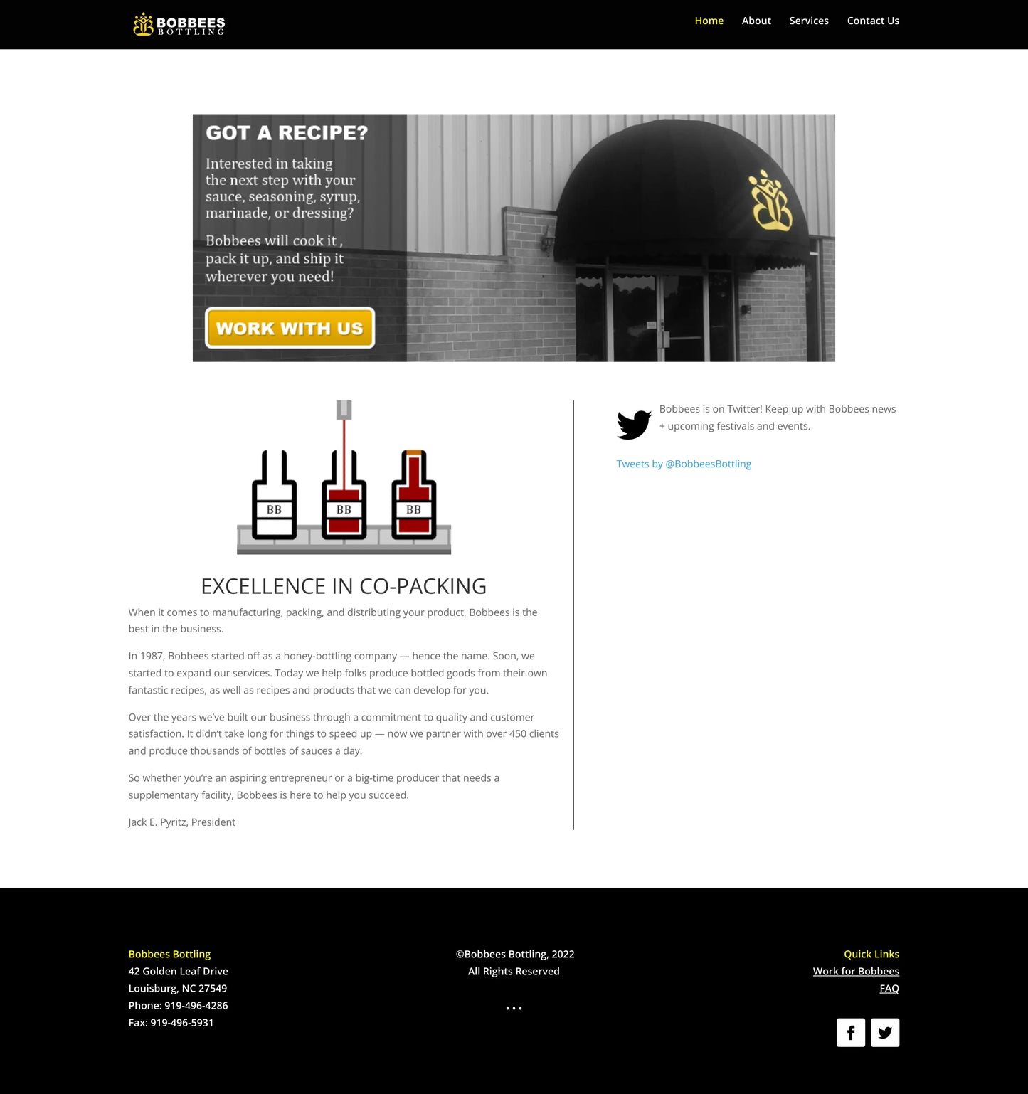 Screenshot: the Bobbee's Bottling website.