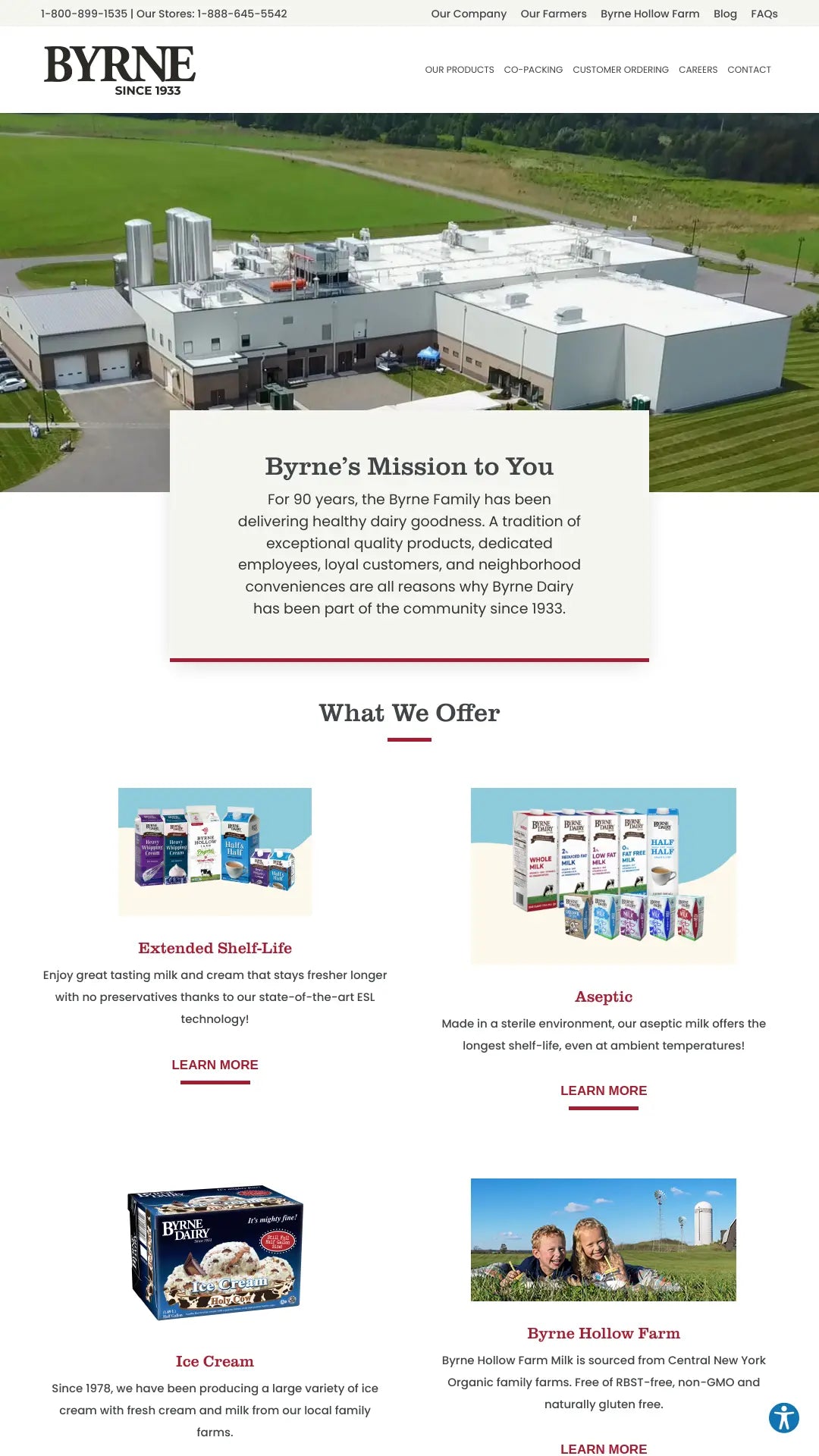 Screenshot: the Byrne Dairy website.