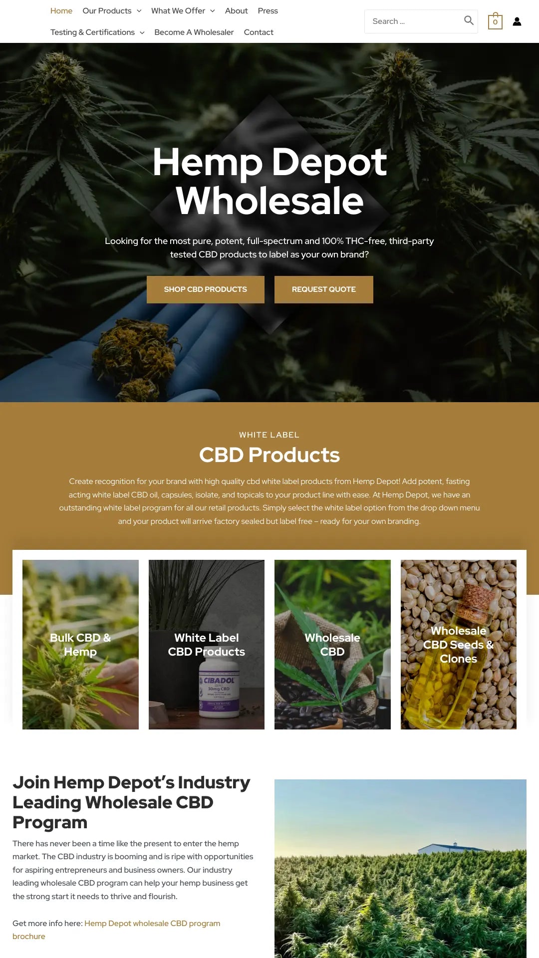 Screenshot: the Hemp Depot Wholesale website.