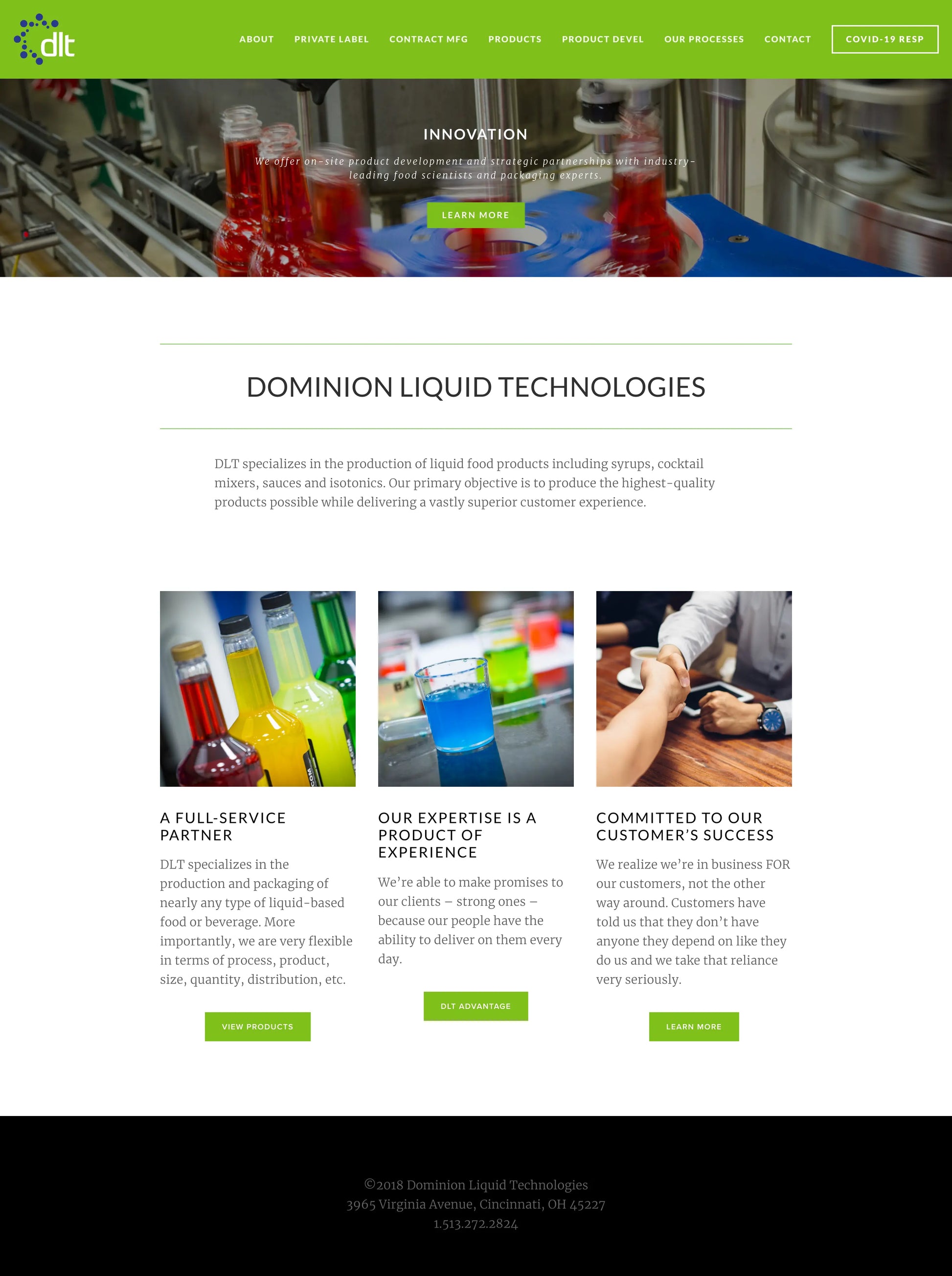 Screenshot: the Dominion Liquid Technologies website.