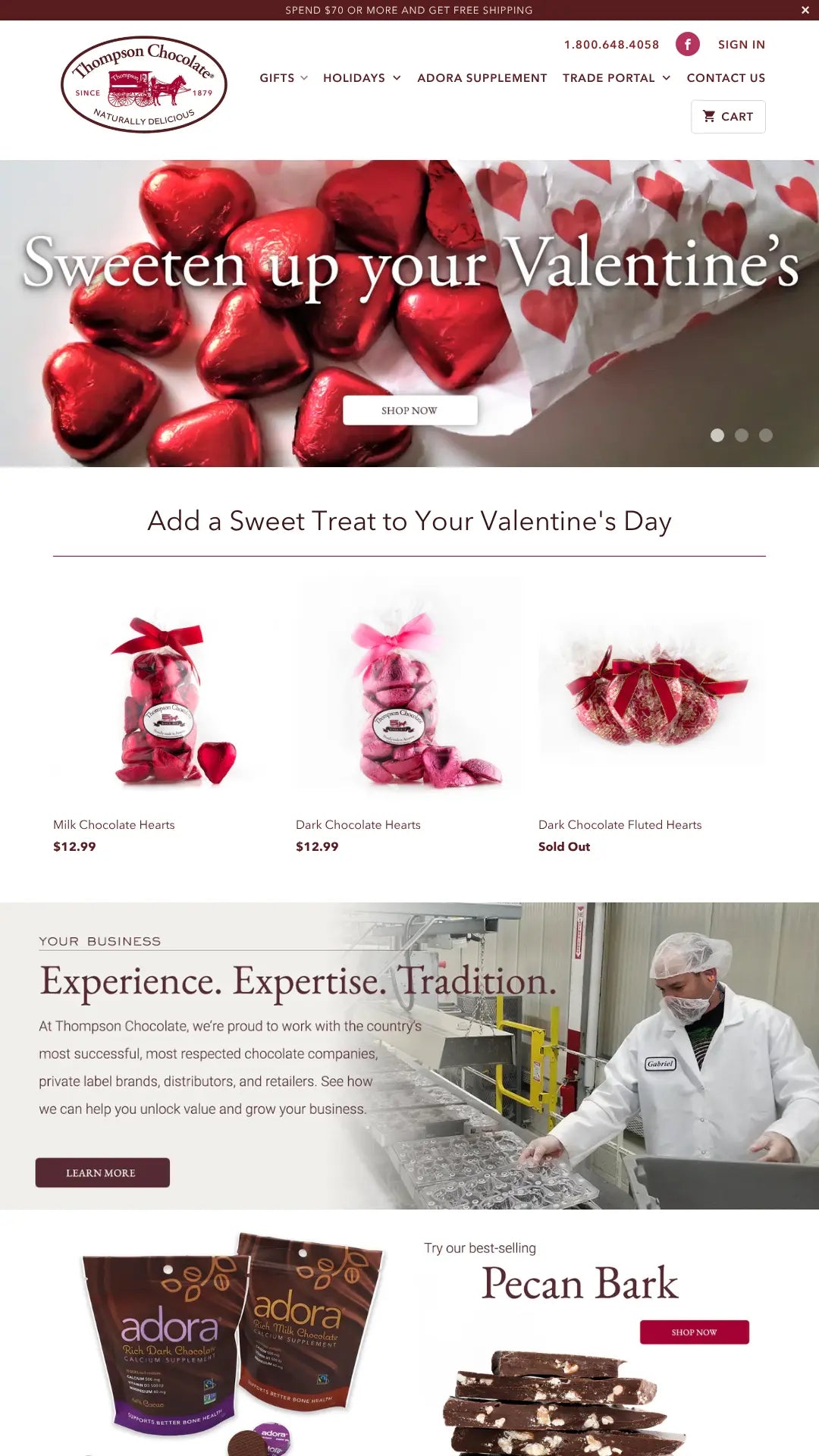 Screenshot: the Thompson Chocolate website.