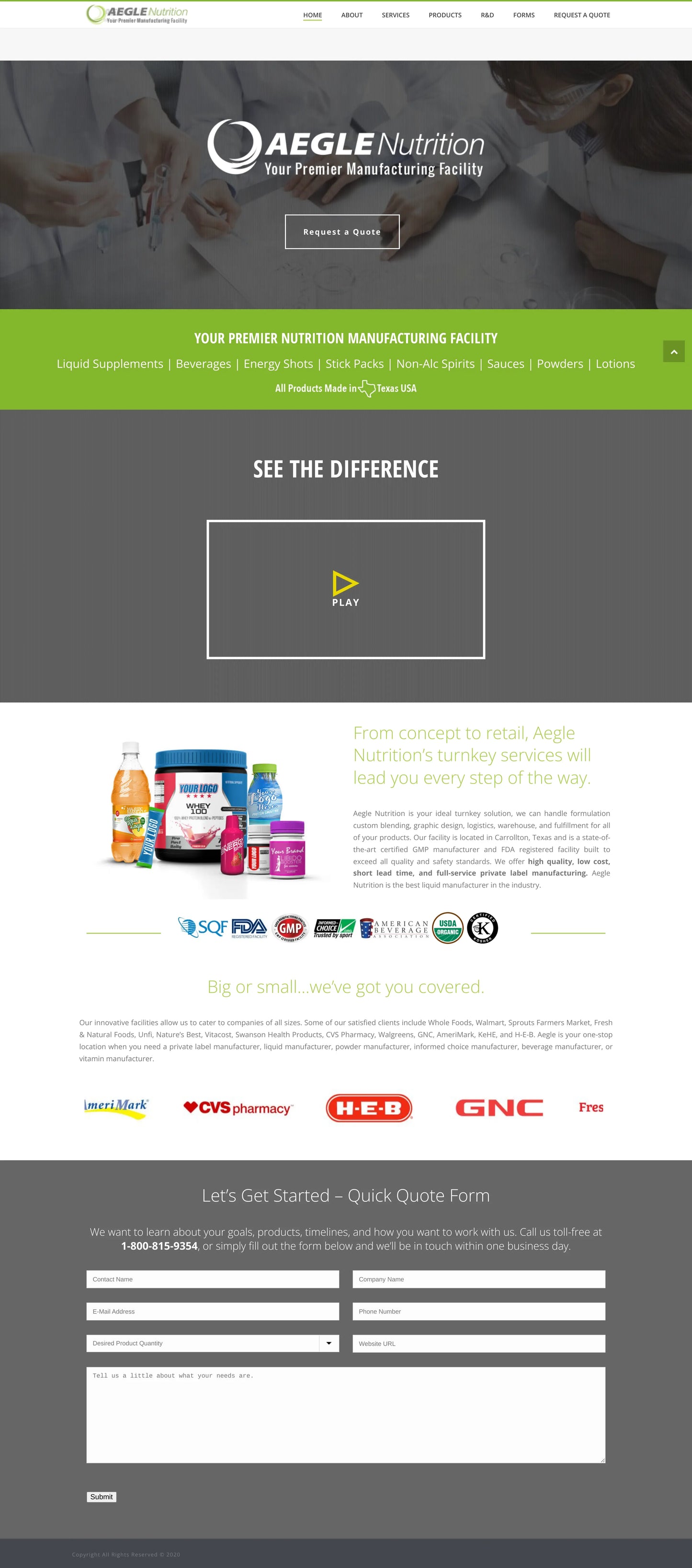 Screenshot: the Aegle Nutrition website.