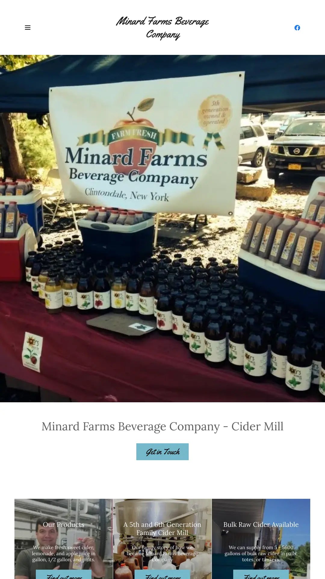 Screenshot: the Minard Farms Beverage Company Inc website.