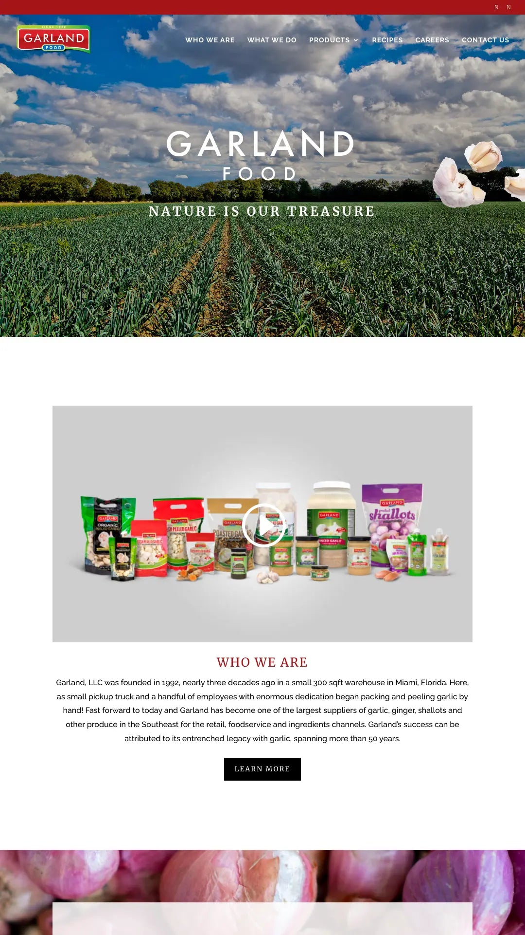 Screenshot: the Garland Food, LLC website.