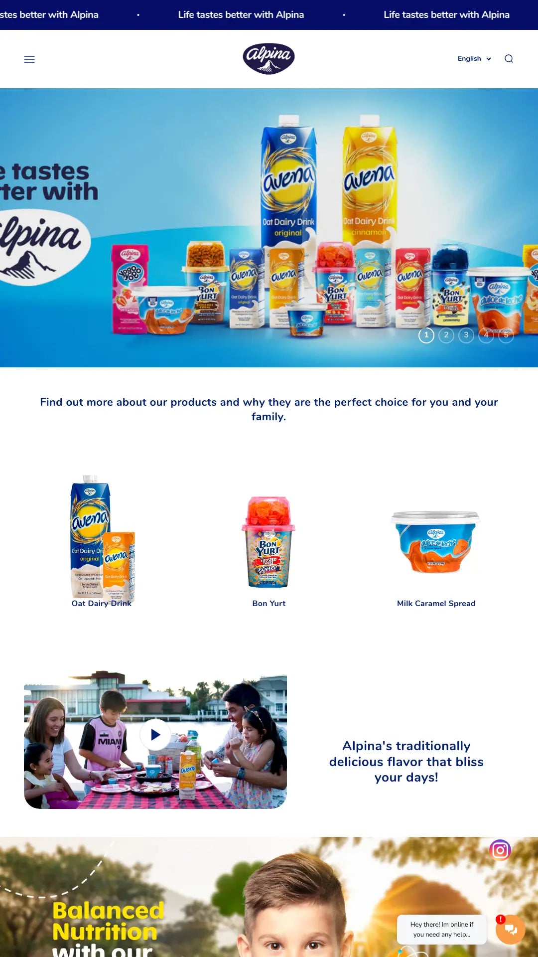 Screenshot: the Alpina Foods website.