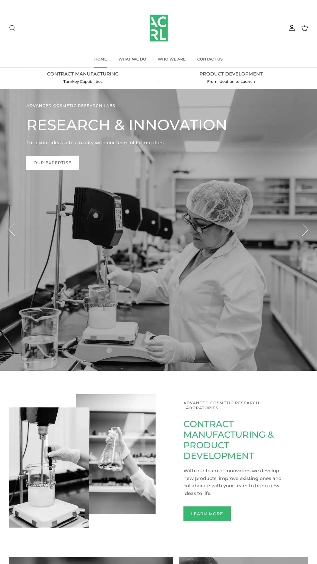 Screenshot: the Advanced Cosmetic Research Labs website.