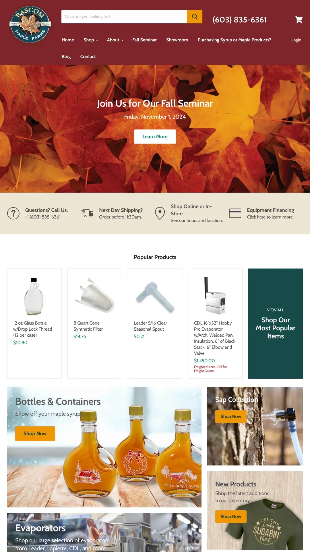 Screenshot: the Bascom Maple Farms website.