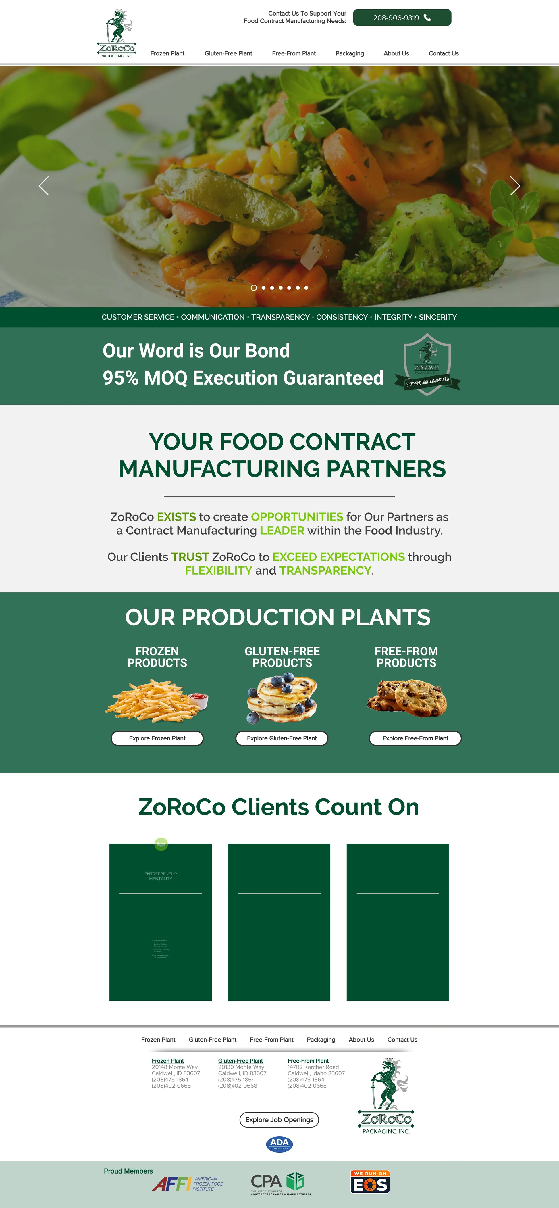 Screenshot: the ZoRoCo Packaging Inc website.