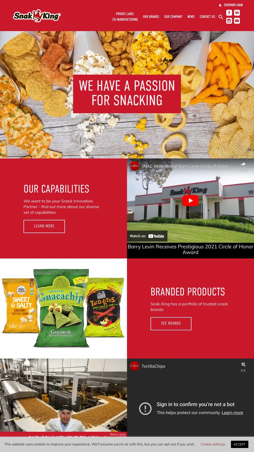 Screenshot: the Snak King website.