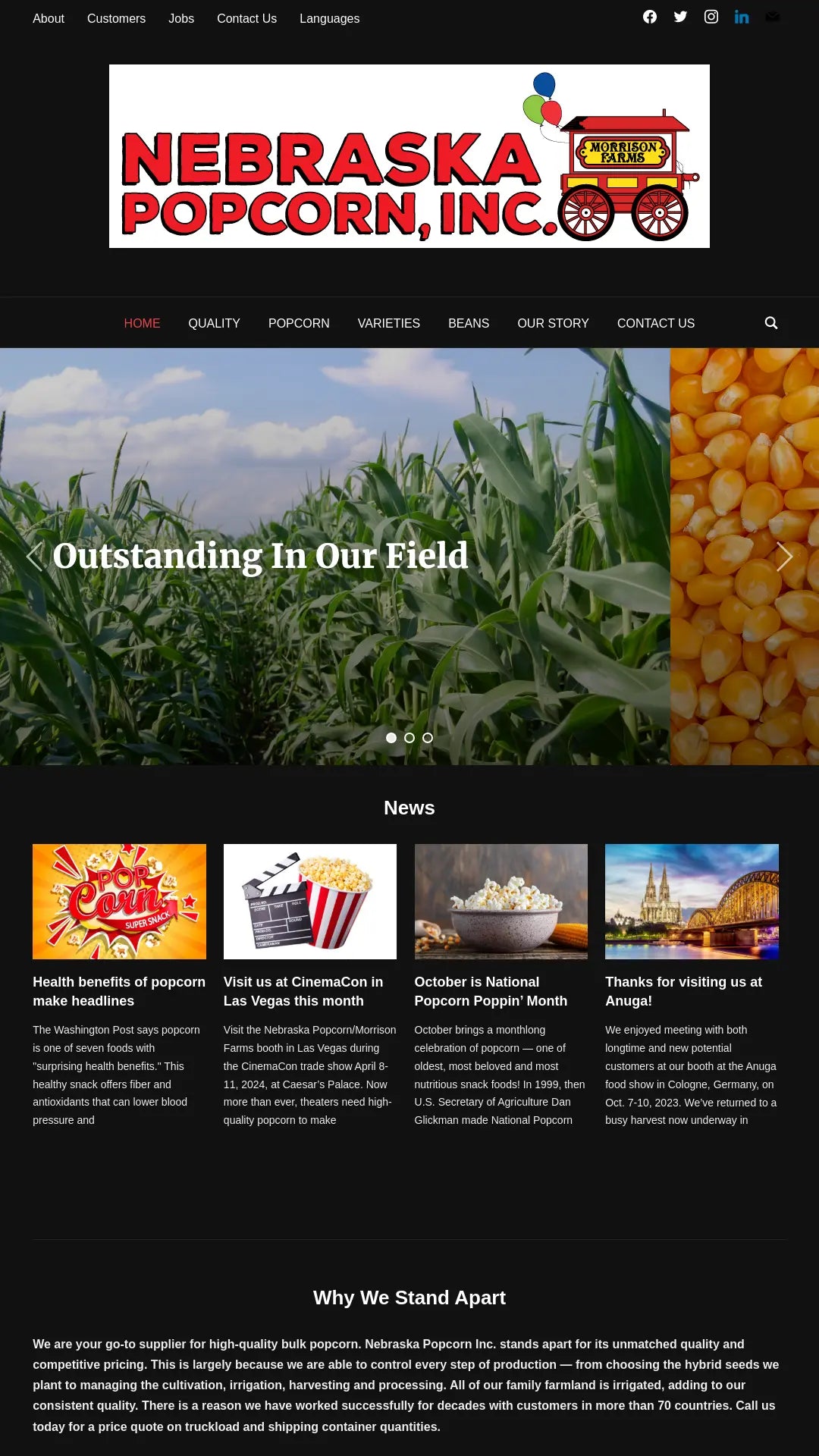 Screenshot: the Nebraska Popcorn website.