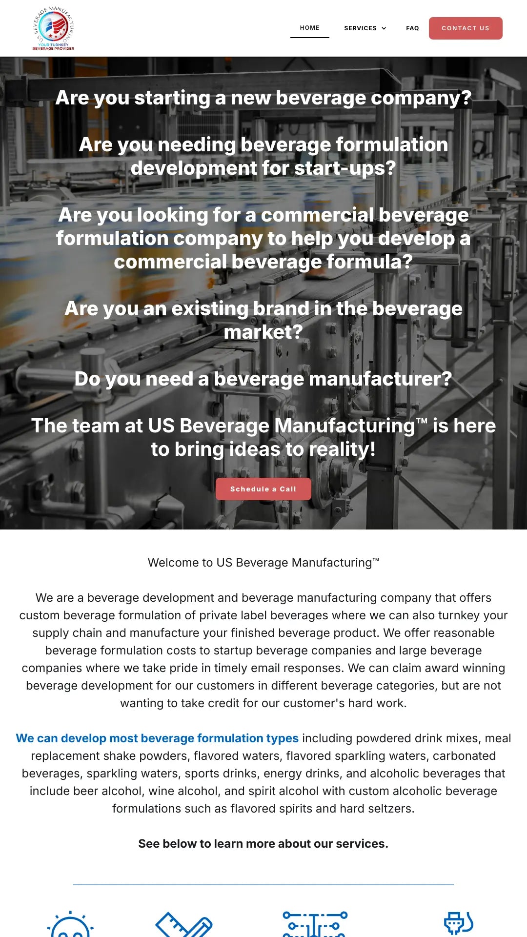 Screenshot: the US Beverage Manufacturing website.