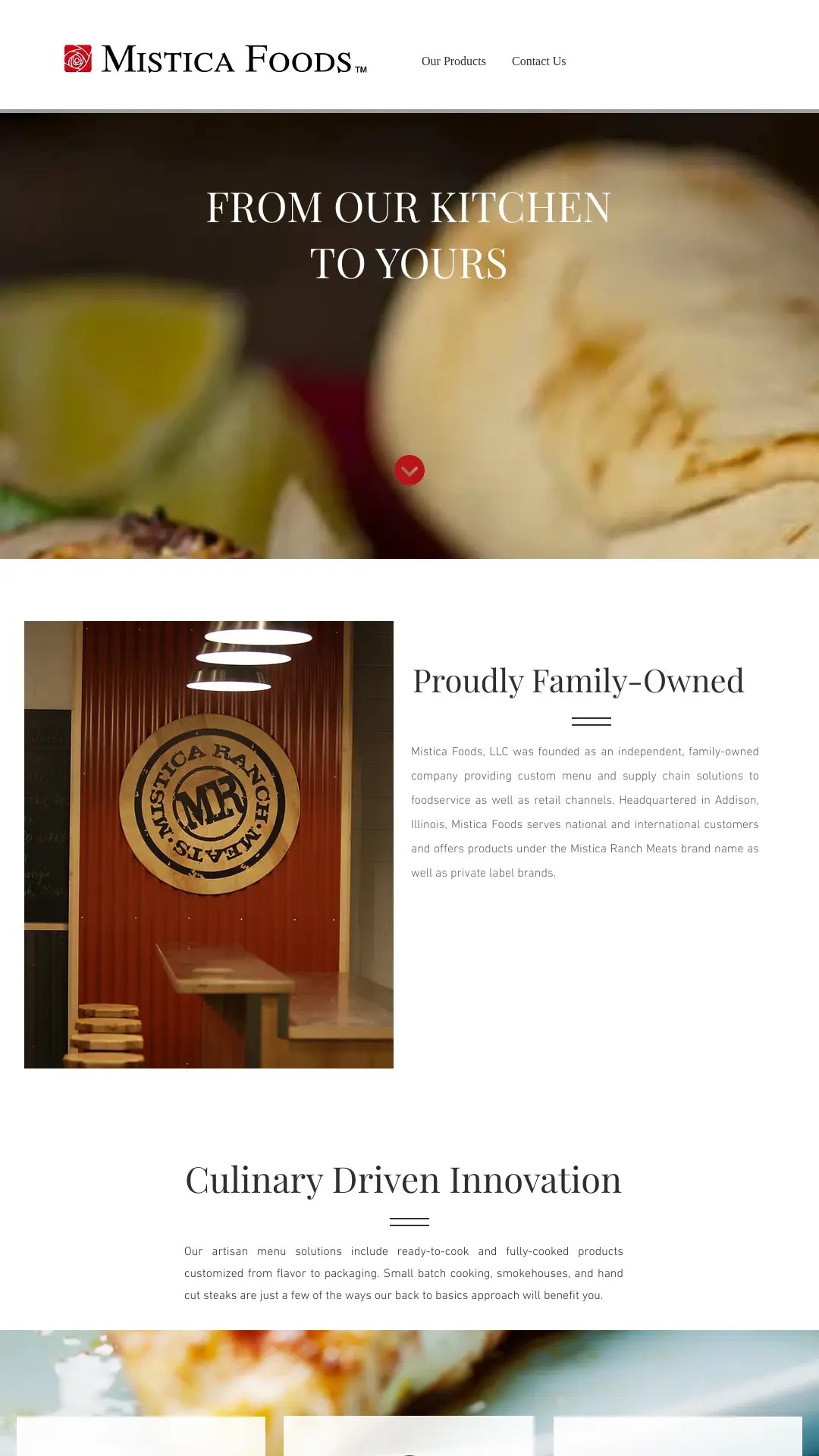 Screenshot: the Mistica Foods, LLC website.