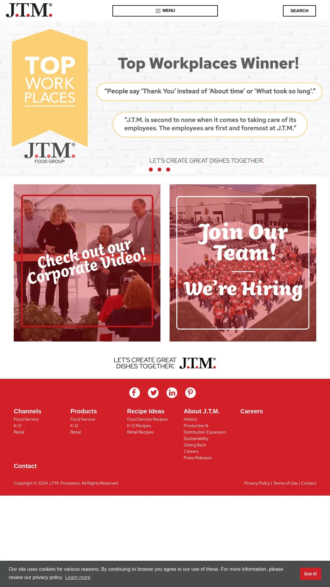 Screenshot: the JTM Food Group website.