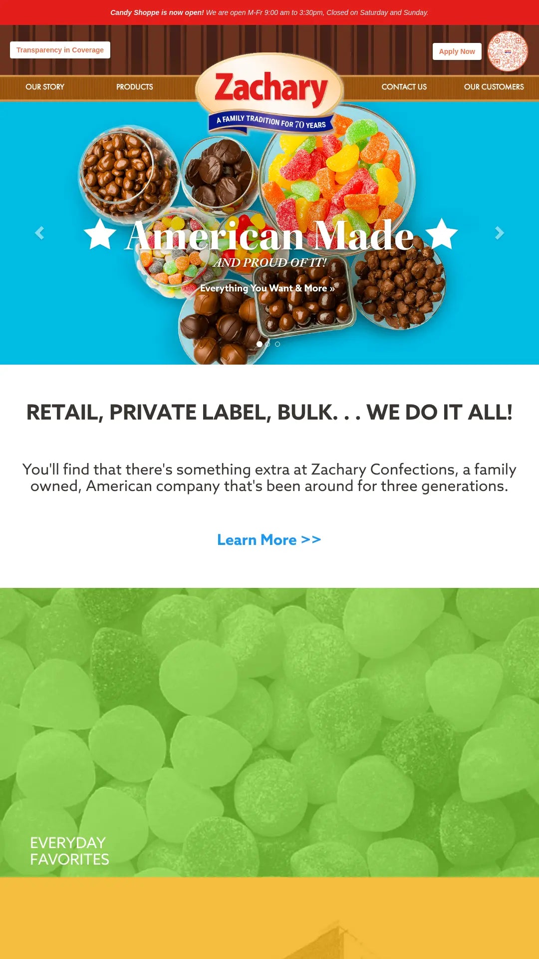 Screenshot: the Zachary Confections, Inc. website.