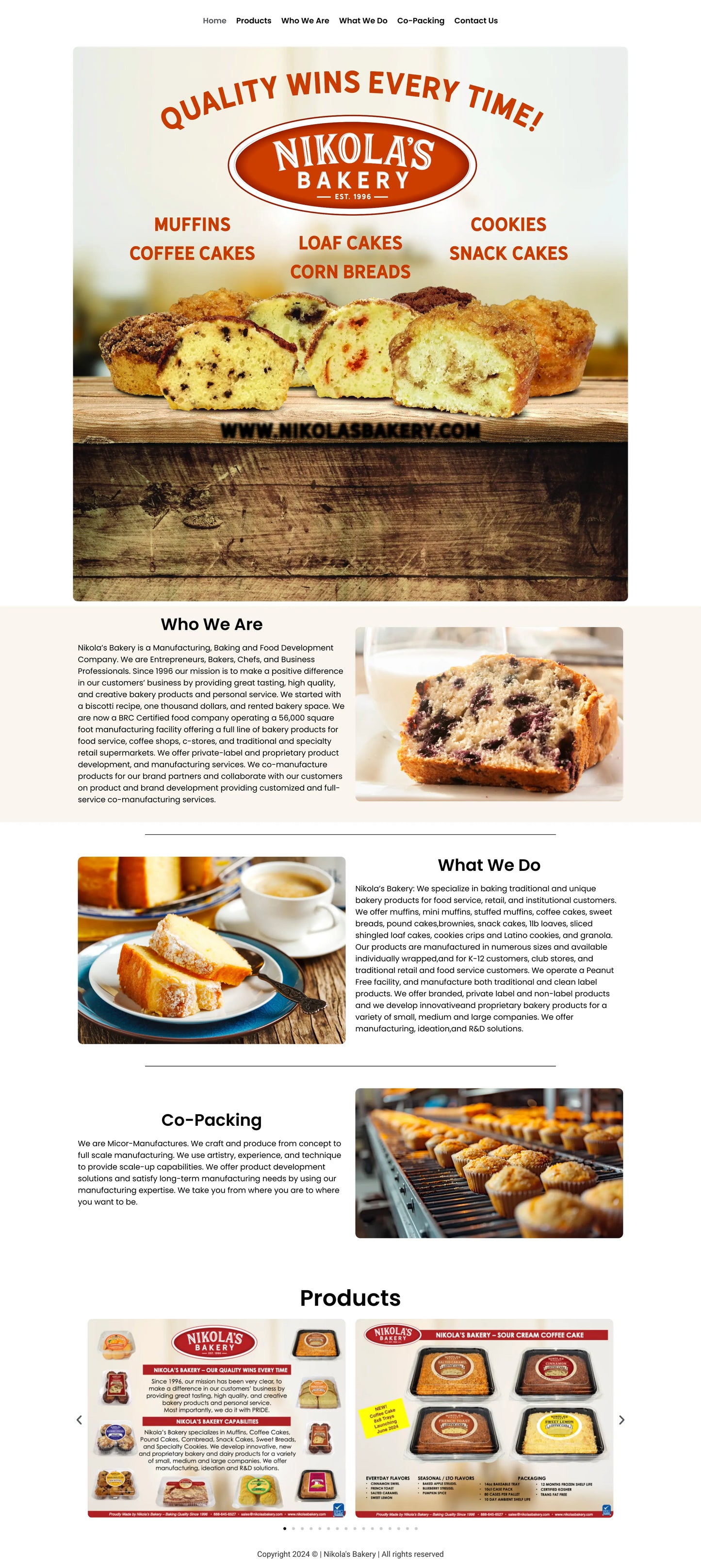 Screenshot: the Nikolas Foods website.