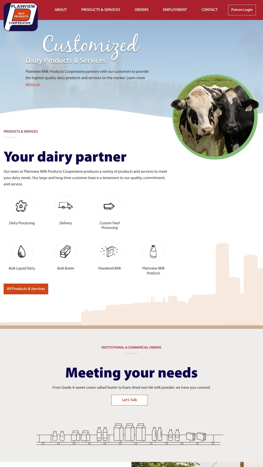 Screenshot: the Plainview Milk Products website.