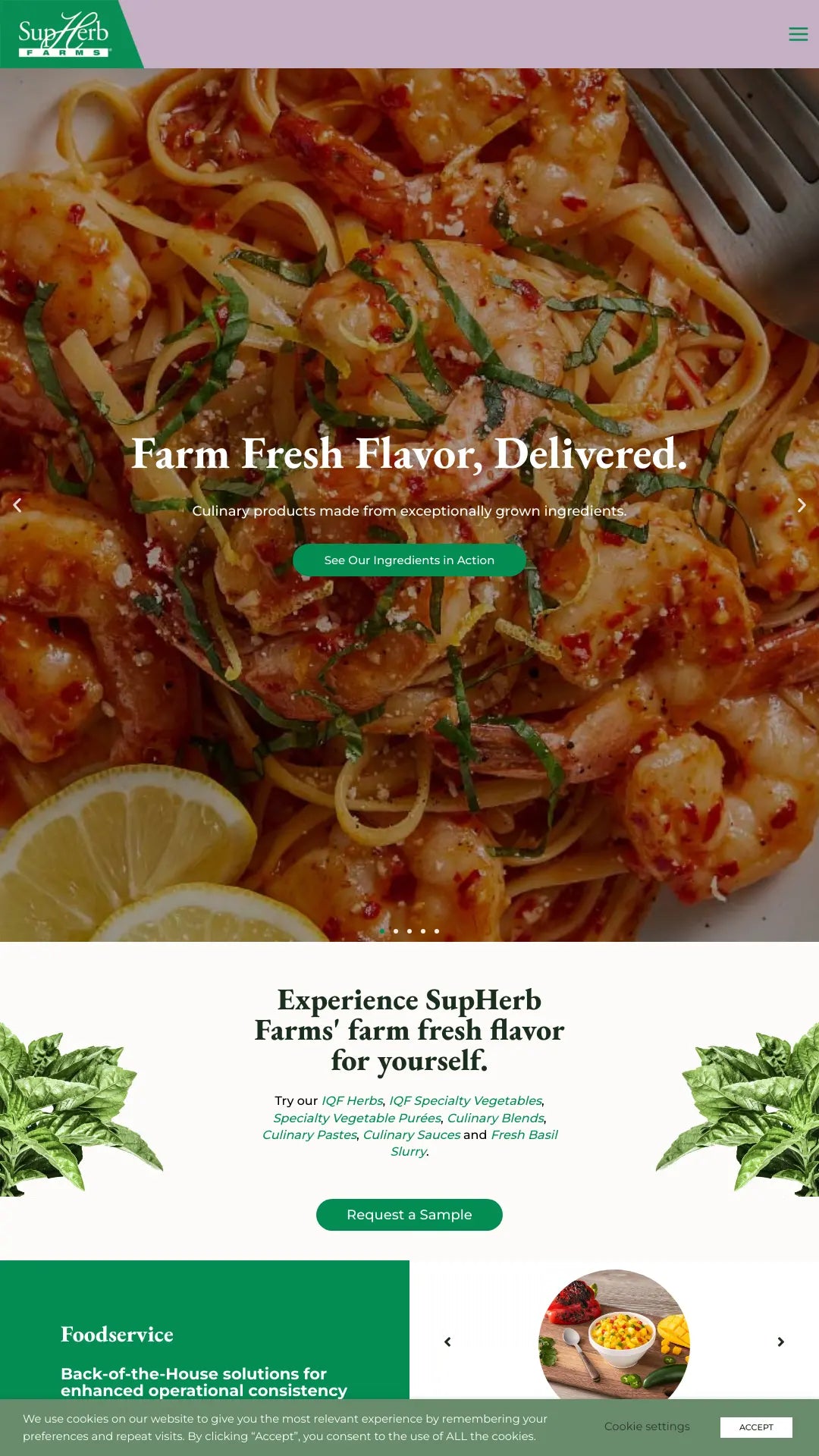 Screenshot: the SupHerb Farms website.