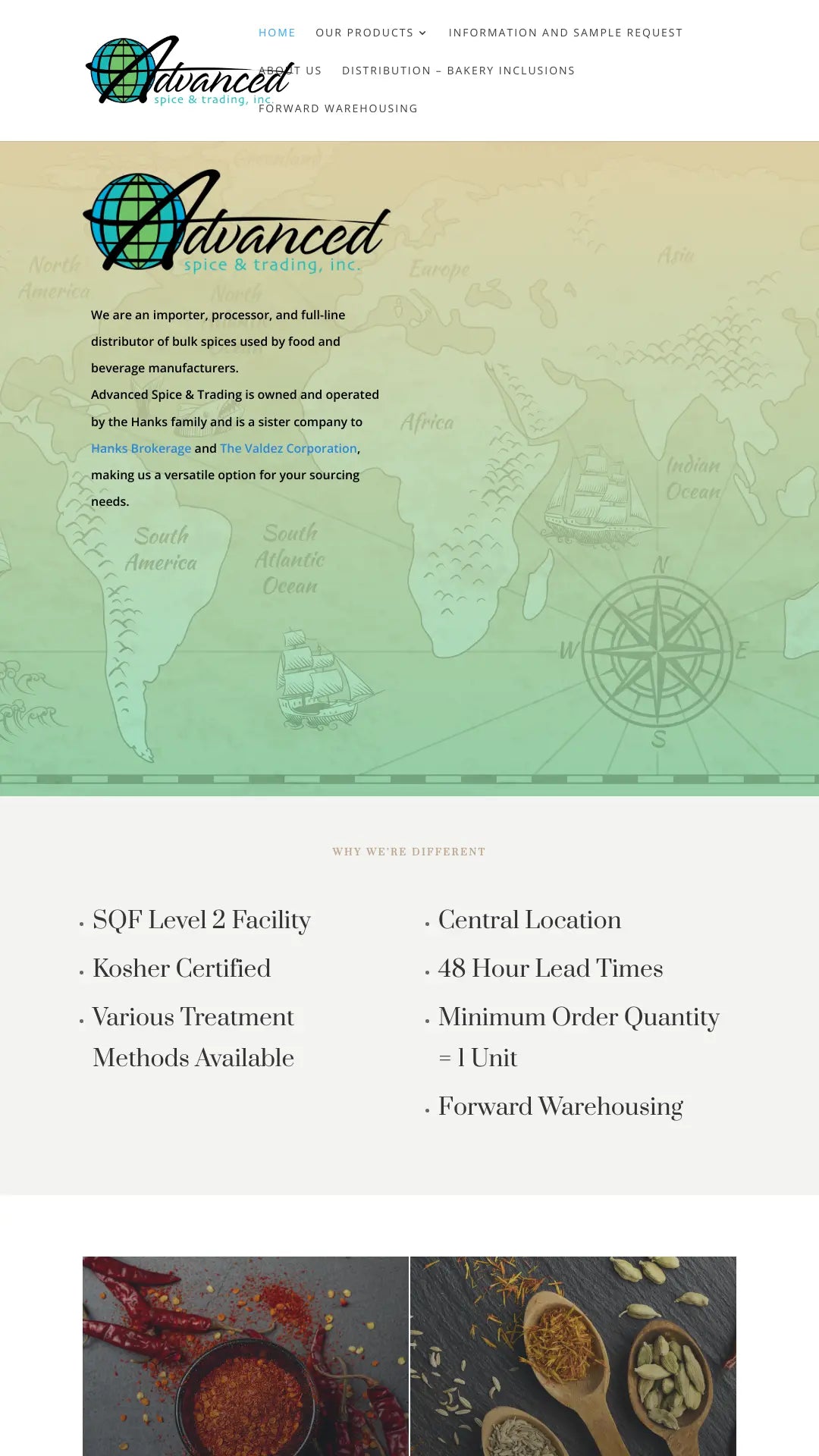 Screenshot: the Advanced Spice Company website.